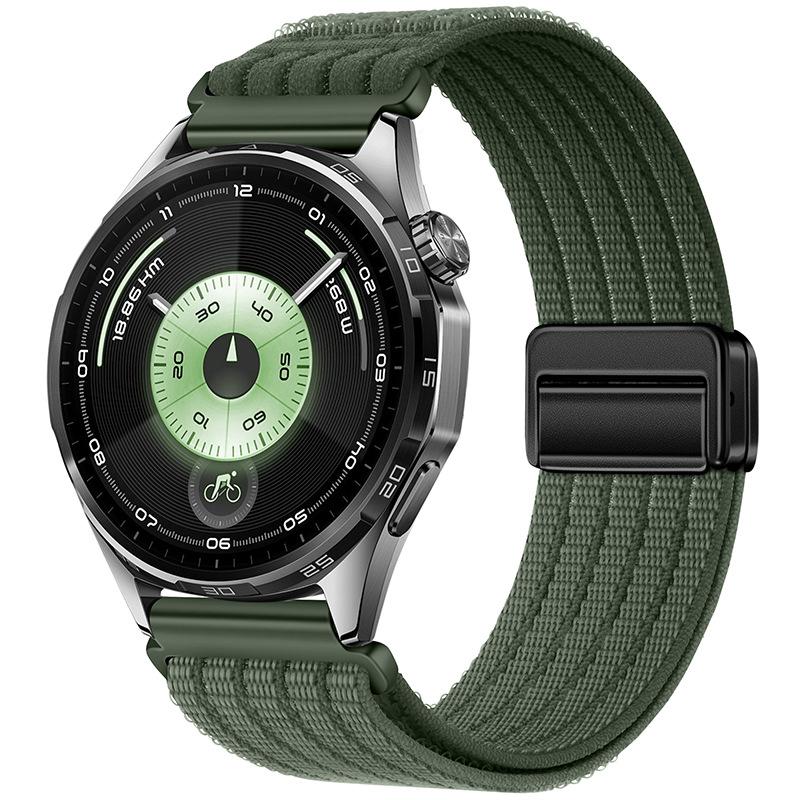 22mm Magnetic Clasp Five-Link Breathable Nylon Watch Band(Olive Green) - Shopkiz.com