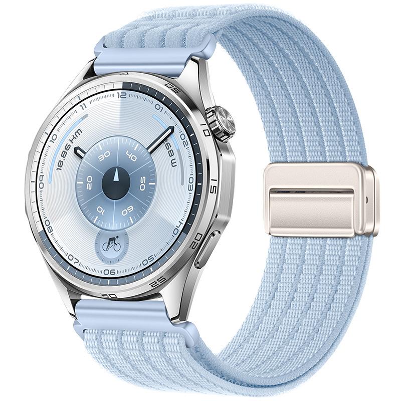 22mm Magnetic Clasp Five-Link Breathable Nylon Watch Band(Light Blue) - Shopkiz.com