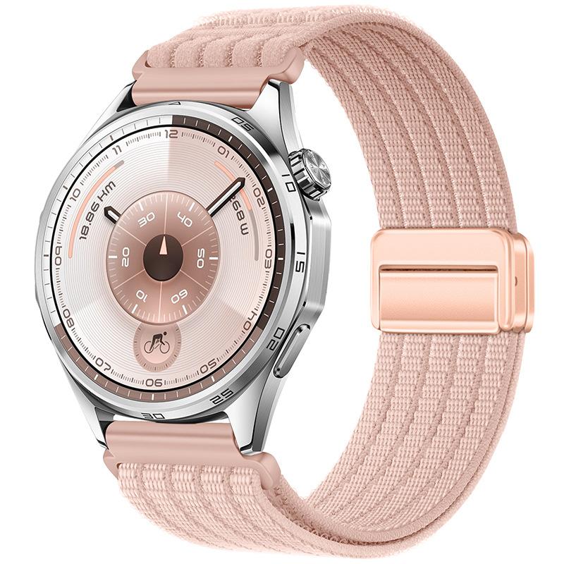 18mm Magnetic Clasp Five-Link Breathable Nylon Watch Band(Pink) - Shopkiz.com