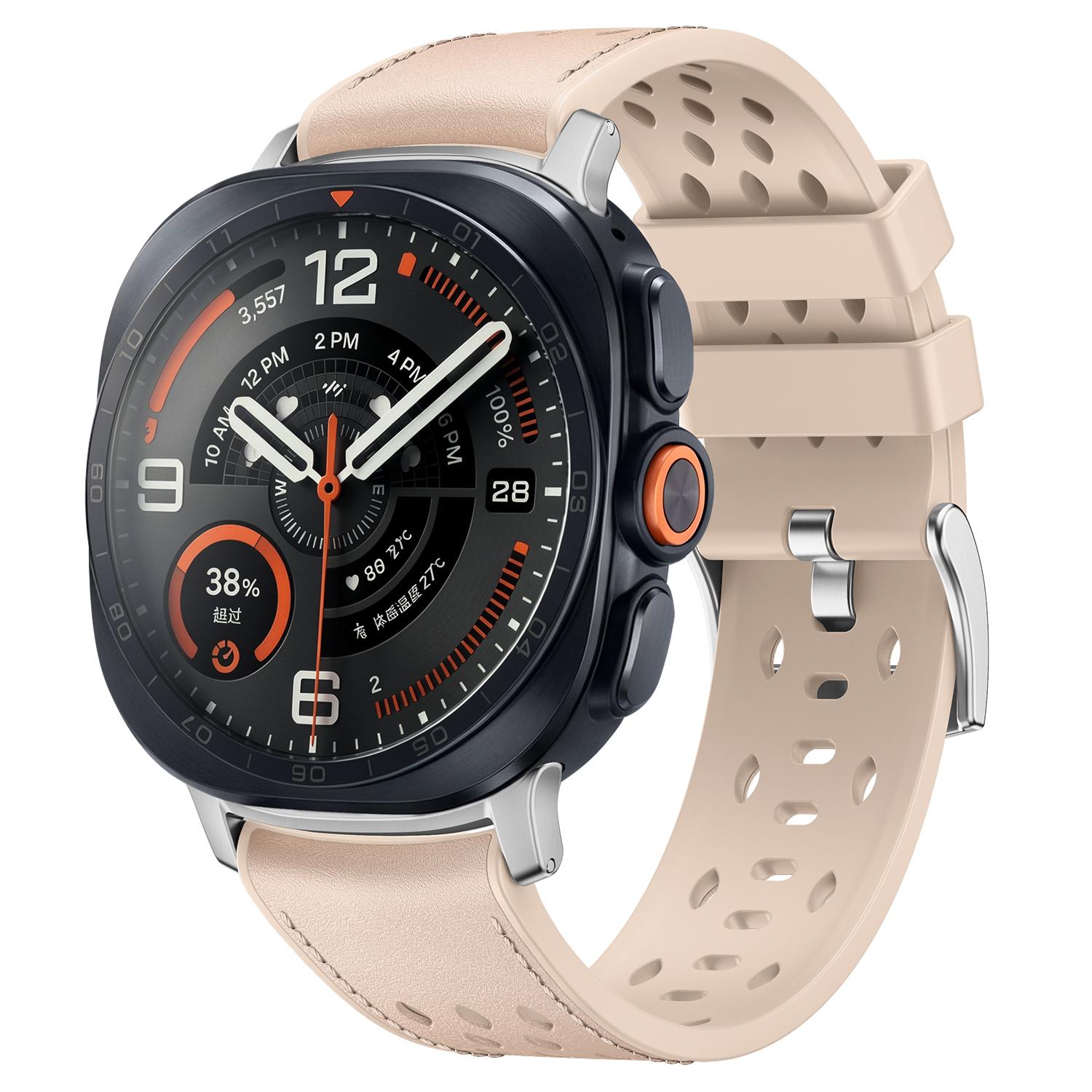 For Galaxy Watch Ultra2 2026 / 2025 / 1 2024 Mesh Vegan Leather-Coated Silicone Watch Band(Apricot) - Shopkiz.com