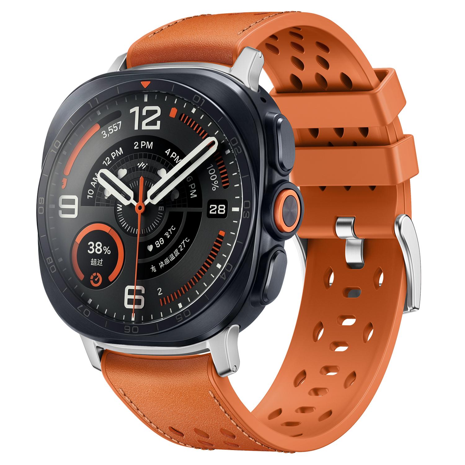 For Galaxy Watch Ultra2 2026 / 2025 / 1 2024 Mesh Vegan Leather-Coated Silicone Watch Band(Orange) - Shopkiz.com