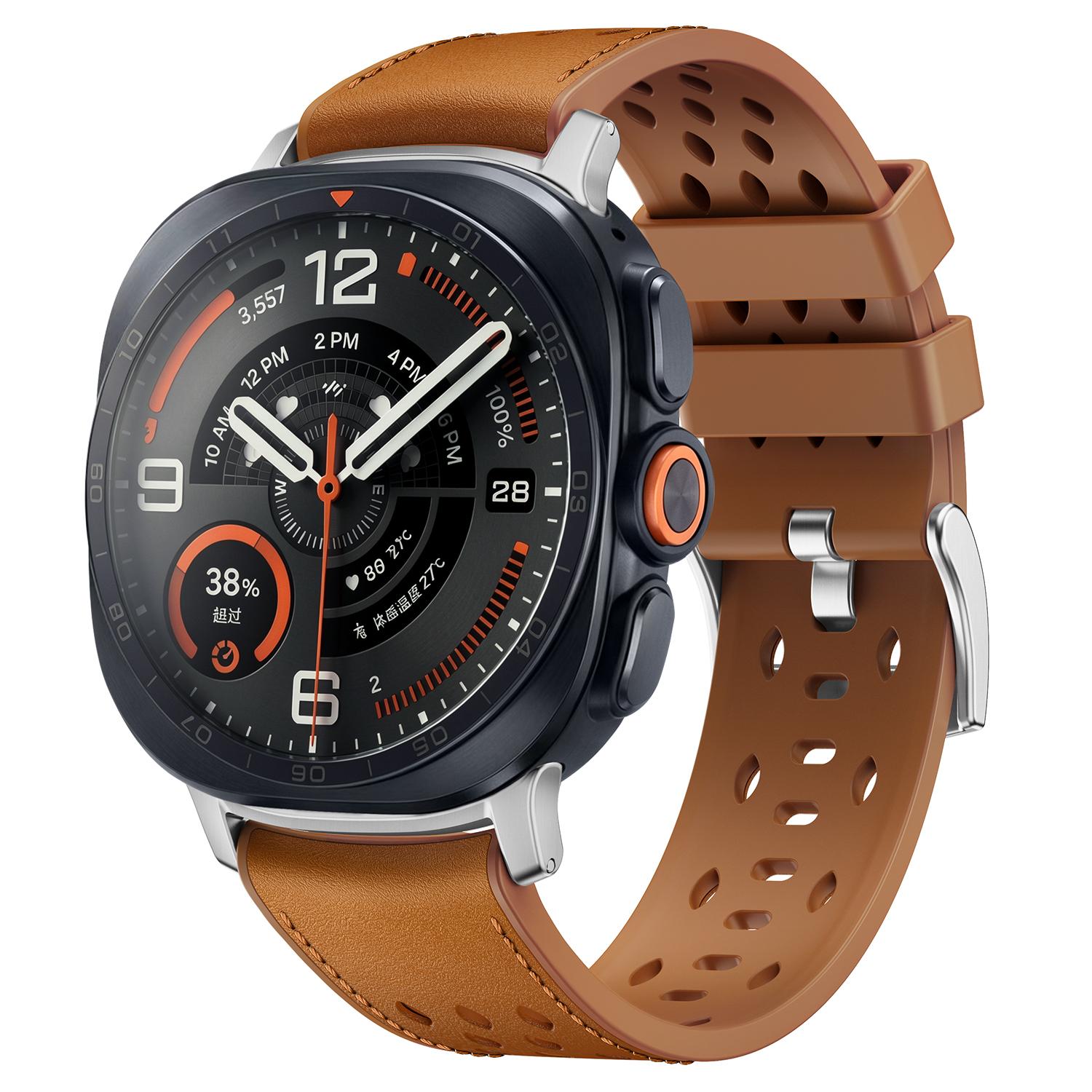 For Galaxy Watch Ultra2 2026 / 2025 / 1 2024 Mesh Vegan Leather-Coated Silicone Watch Band(Yellow Brown) - Shopkiz.com