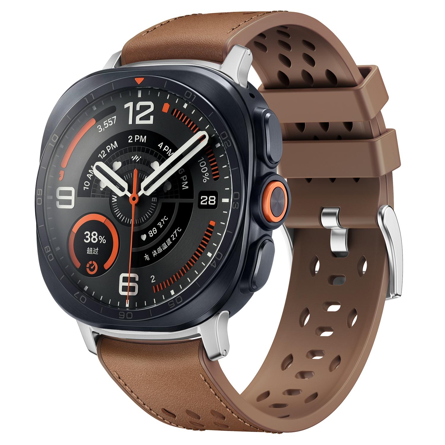 For Galaxy Watch Ultra2 2026 / 2025 / 1 2024 Mesh Vegan Leather-Coated Silicone Watch Band(Light Brown) - Shopkiz.com
