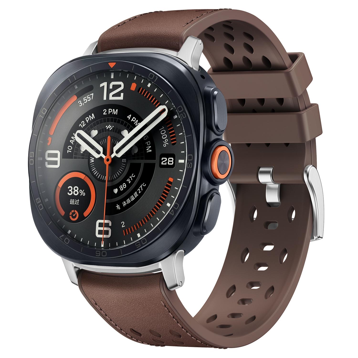 For Galaxy Watch Ultra2 2026 / 2025 / 1 2024 Mesh Vegan Leather-Coated Silicone Watch Band(Brown) - Shopkiz.com