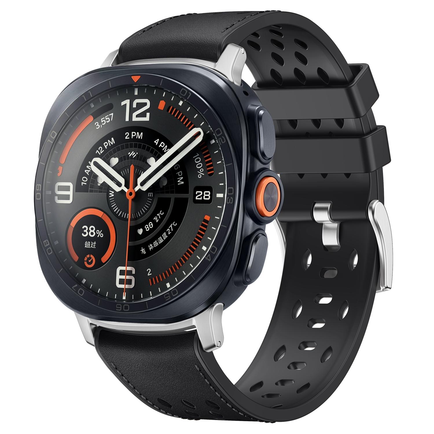 For Galaxy Watch Ultra2 2026 / 2025 / 1 2024 Mesh Vegan Leather-Coated Silicone Watch Band(Black) - Shopkiz.com