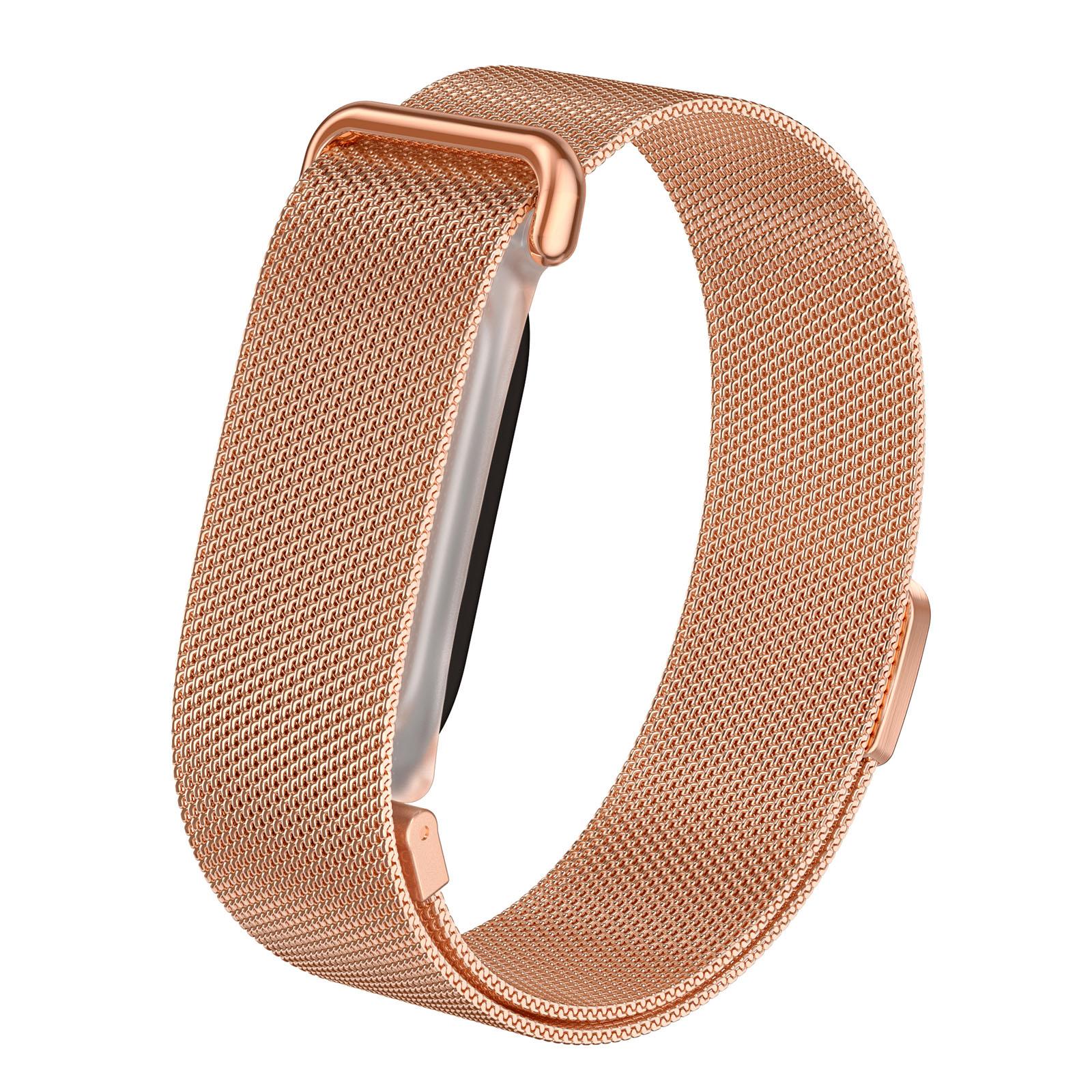 For Google Fitbit Air Frosted Clear Plastic Integrated Frame Milanese Stainless Steel Watch Band(Rose Gold) - Shopkiz.com