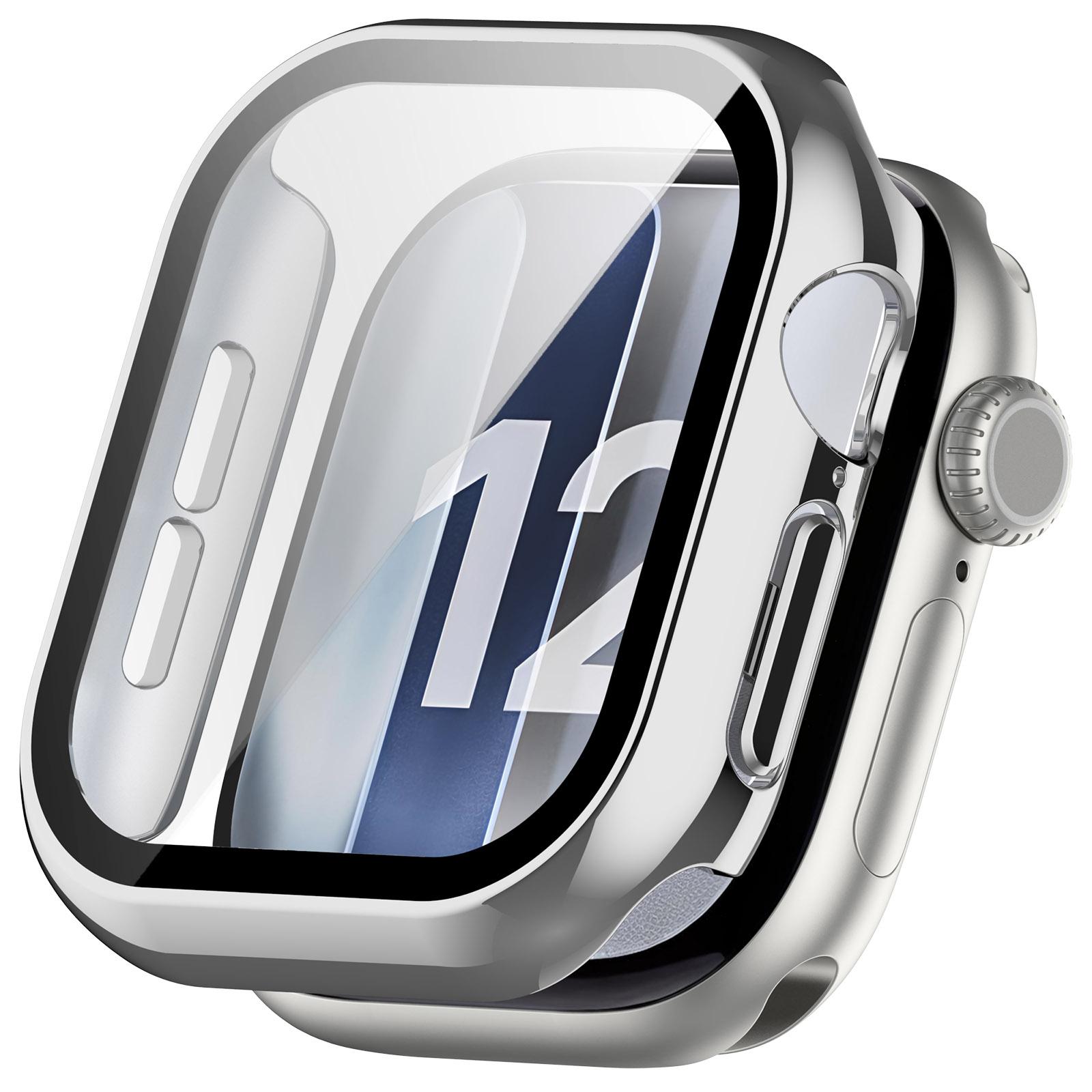 For Apple Watch Series 12 46mm Tempered Film Integrated PC Watch Protective Case(Silver) - Shopkiz.com
