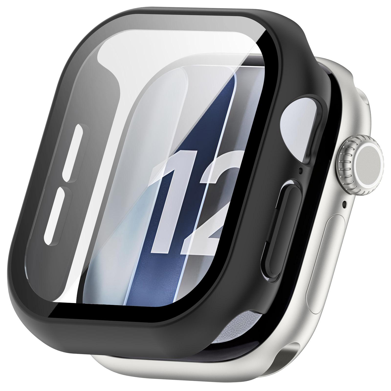 For Apple Watch Series 12 46mm Tempered Film Integrated PC Watch Protective Case(Matte Black) - Shopkiz.com