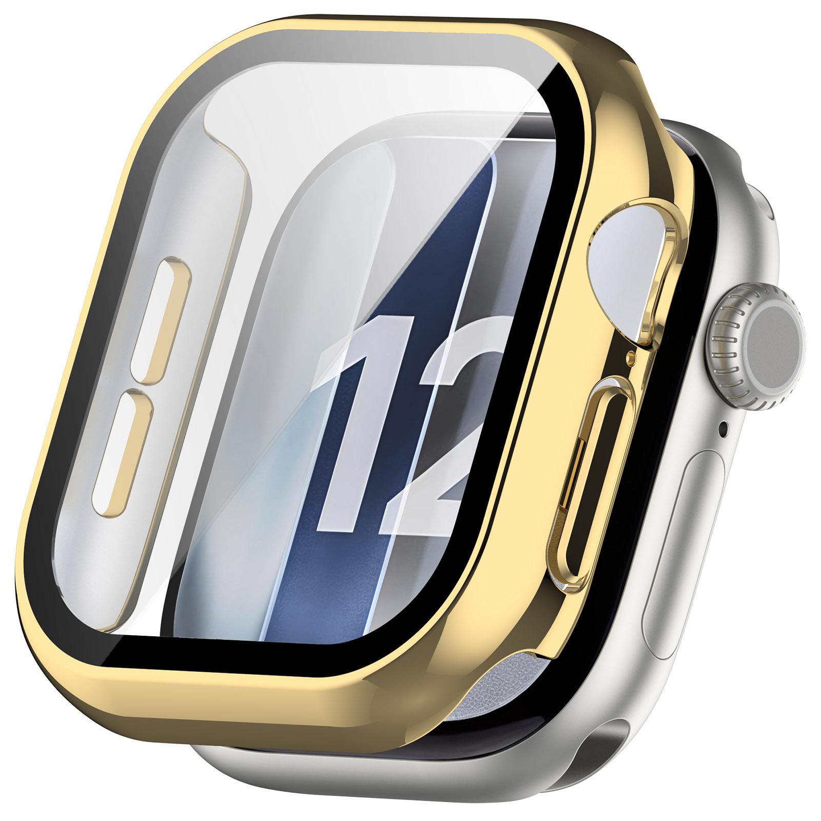 For Apple Watch Series 12 46mm Tempered Film Integrated PC Watch Protective Case(Gold) - Shopkiz.com
