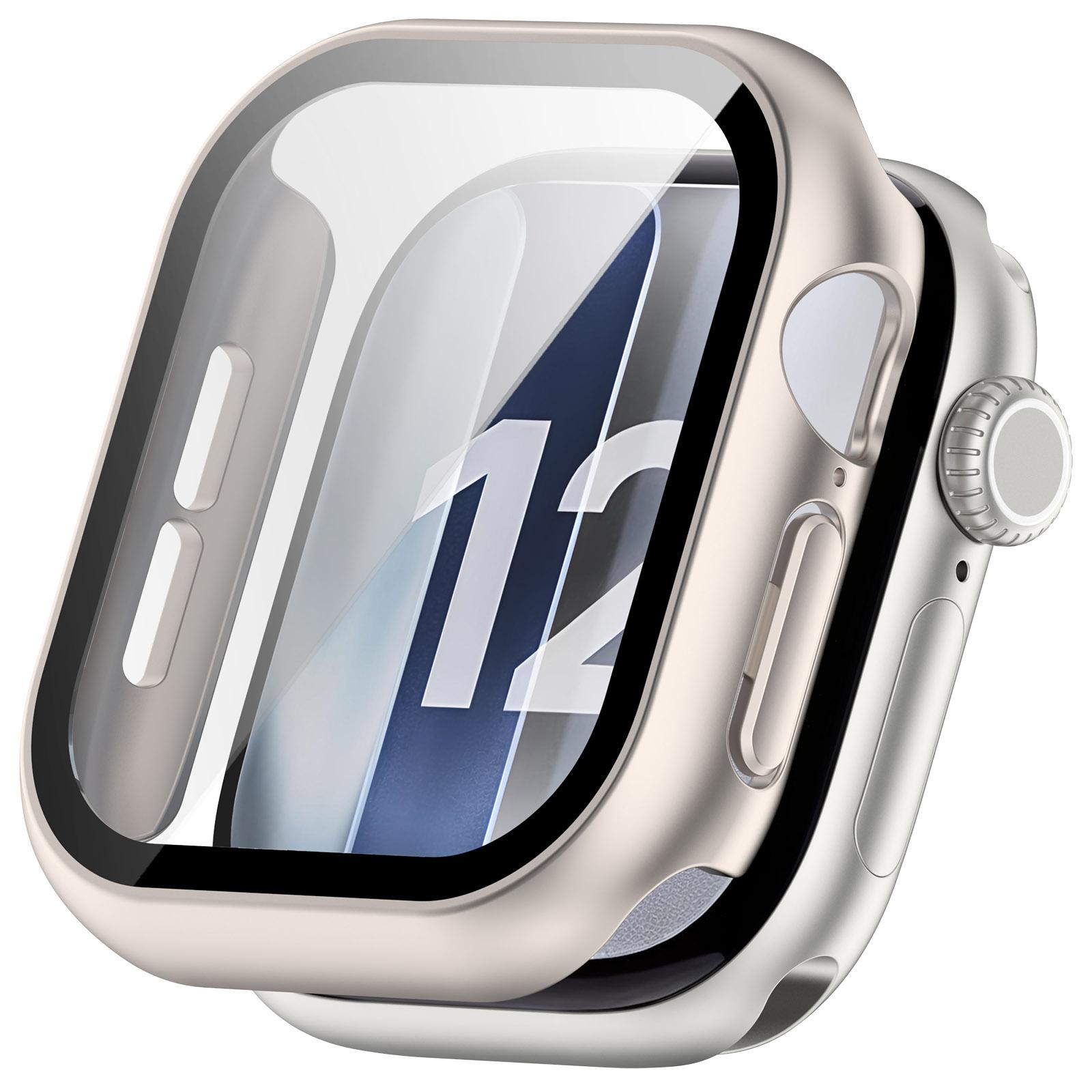 For Apple Watch Series 12 46mm Tempered Film Integrated PC Watch Protective Case(Matte Starlight) - Shopkiz.com