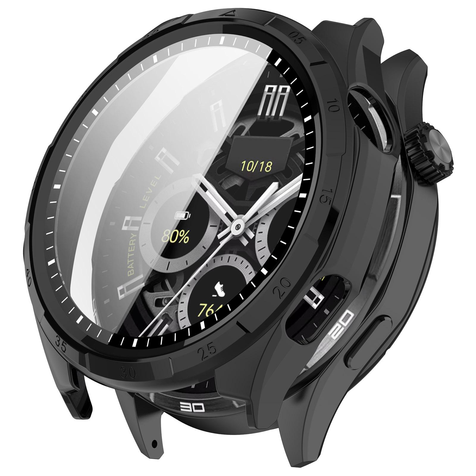 For Honor Watch 6 / 6 Plus Scale Style Tempered Film Integrated PC Watch Protective Case(Glossy Black) - Shopkiz.com