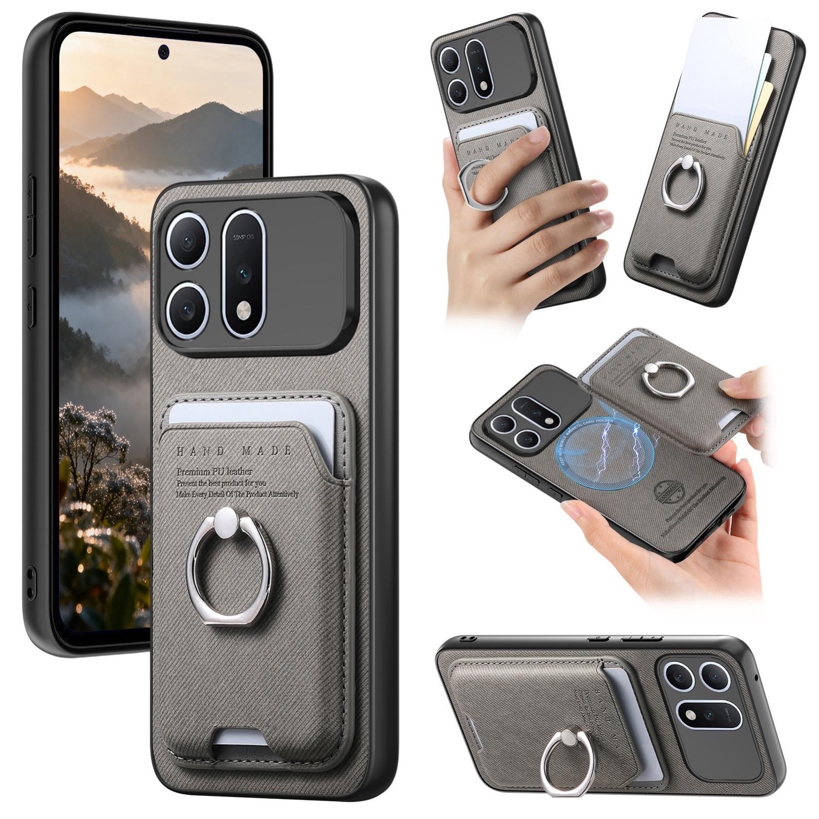 For Honor Win Turbo 5G Twill Fabric Card Bag Ring Magnetic Back Phone Case(Gray) - Shopkiz.com