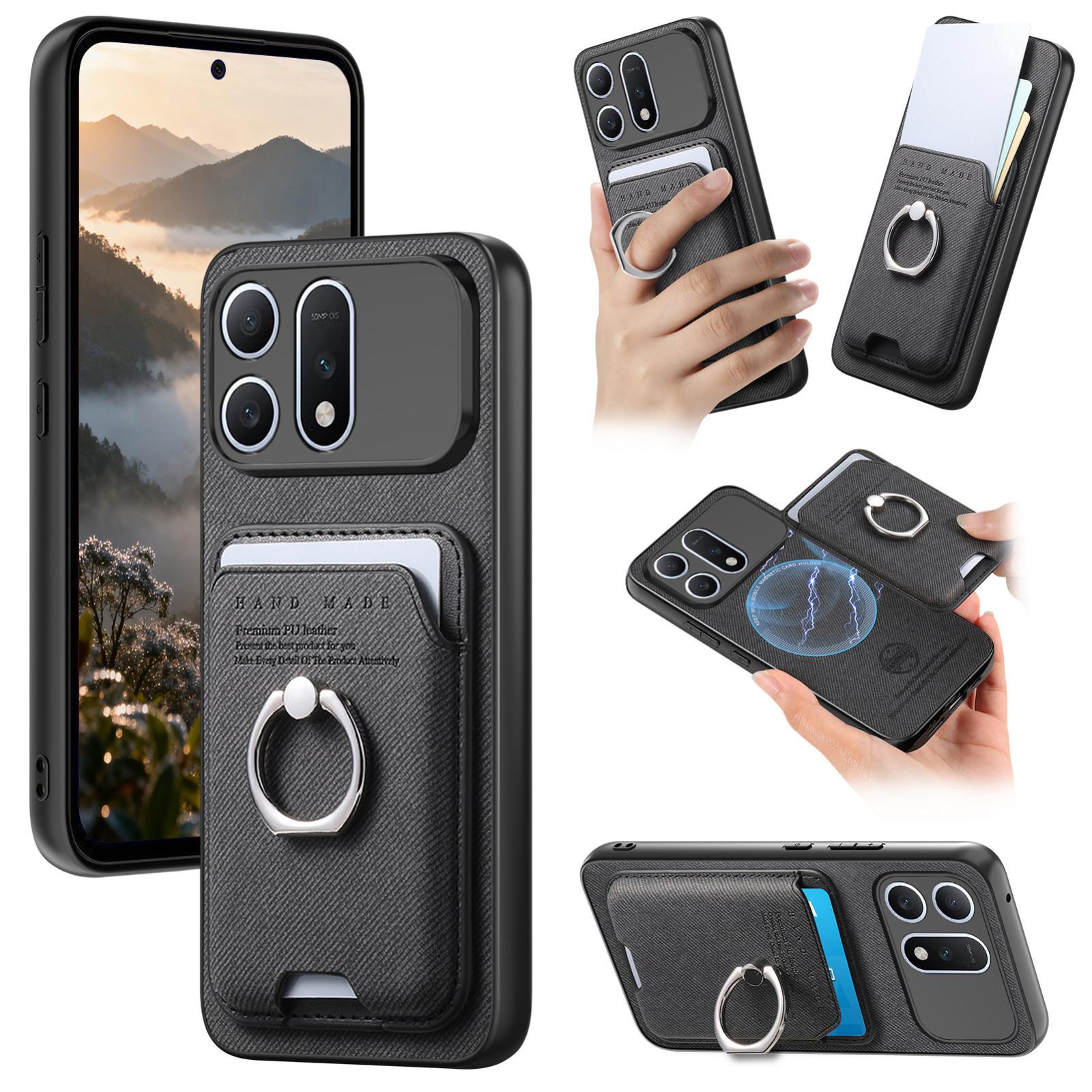 For Honor Win Turbo 5G Twill Fabric Card Bag Ring Magnetic Back Phone Case(Black) - Shopkiz.com