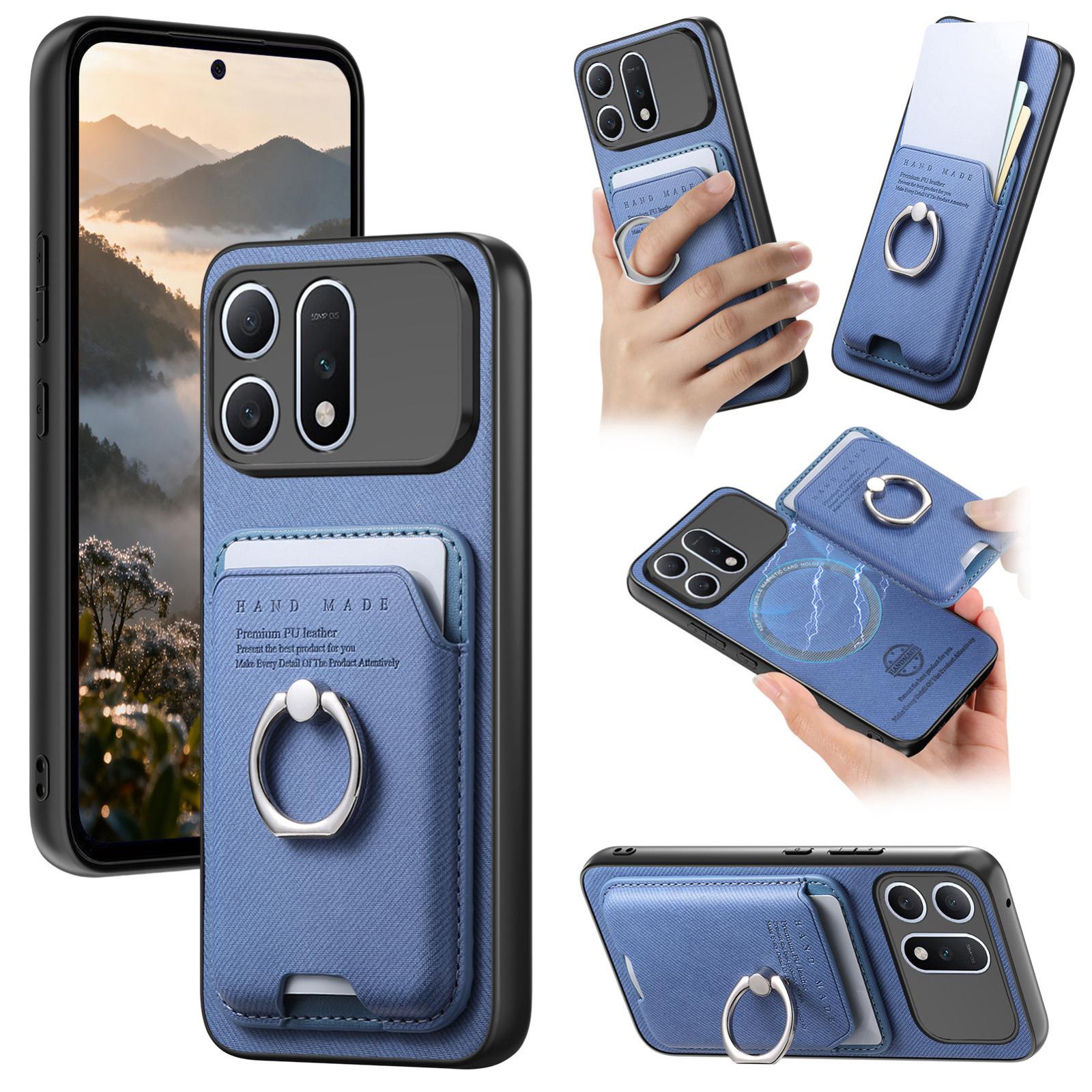 For Honor Win Turbo 5G Twill Fabric Card Bag Ring Magnetic Back Phone Case(Blue) - Shopkiz.com