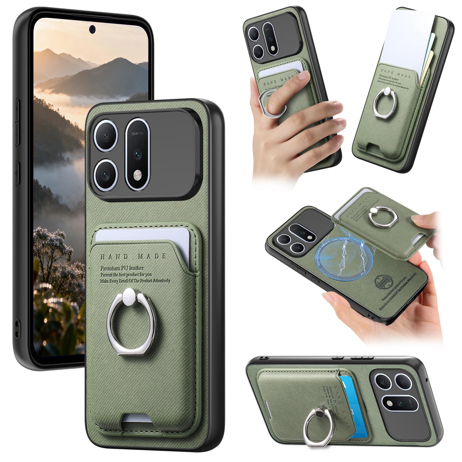 For Honor Win Turbo 5G Twill Fabric Card Bag Ring Magnetic Back Phone Case(Green) - Shopkiz.com