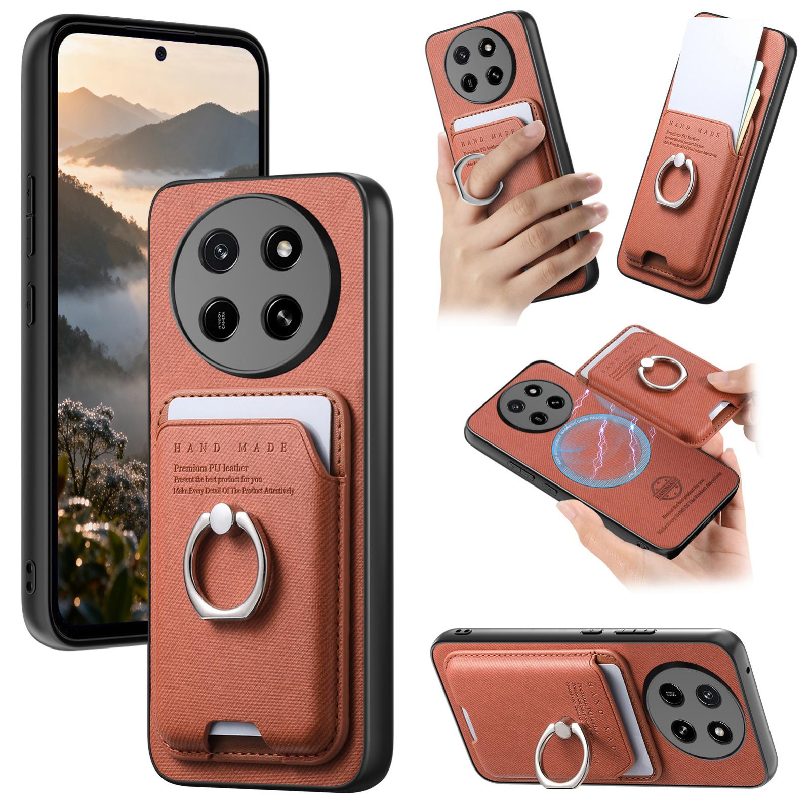 For Honor X80 Pro Max 5G Twill Fabric Card Bag Ring Magnetic Back Phone Case(Brown) - Shopkiz.com