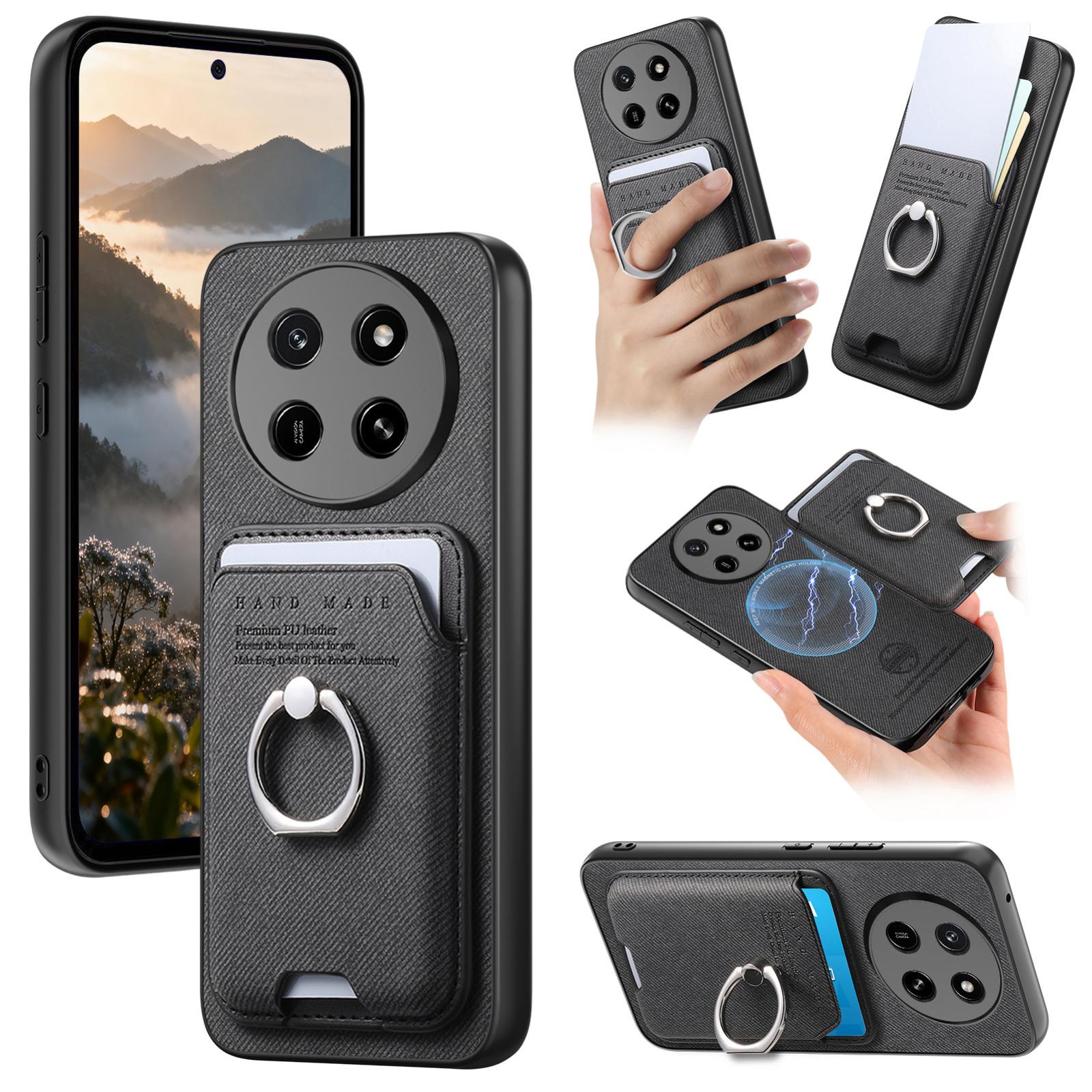 For Honor X80 Pro Max 5G Twill Fabric Card Bag Ring Magnetic Back Phone Case(Black) - Shopkiz.com