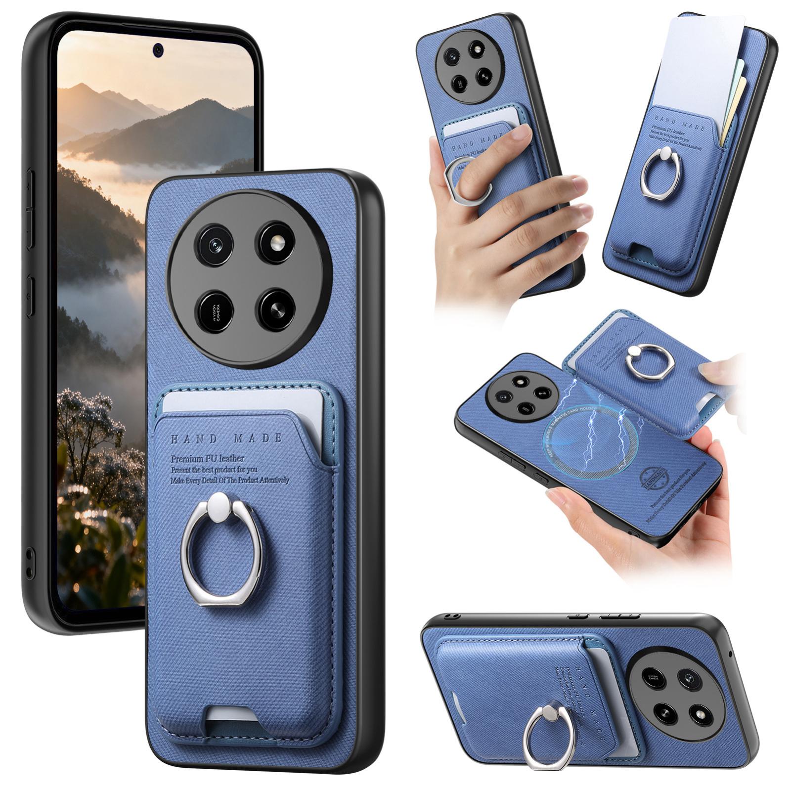 For Honor X80 Pro Max 5G Twill Fabric Card Bag Ring Magnetic Back Phone Case(Blue) - Shopkiz.com