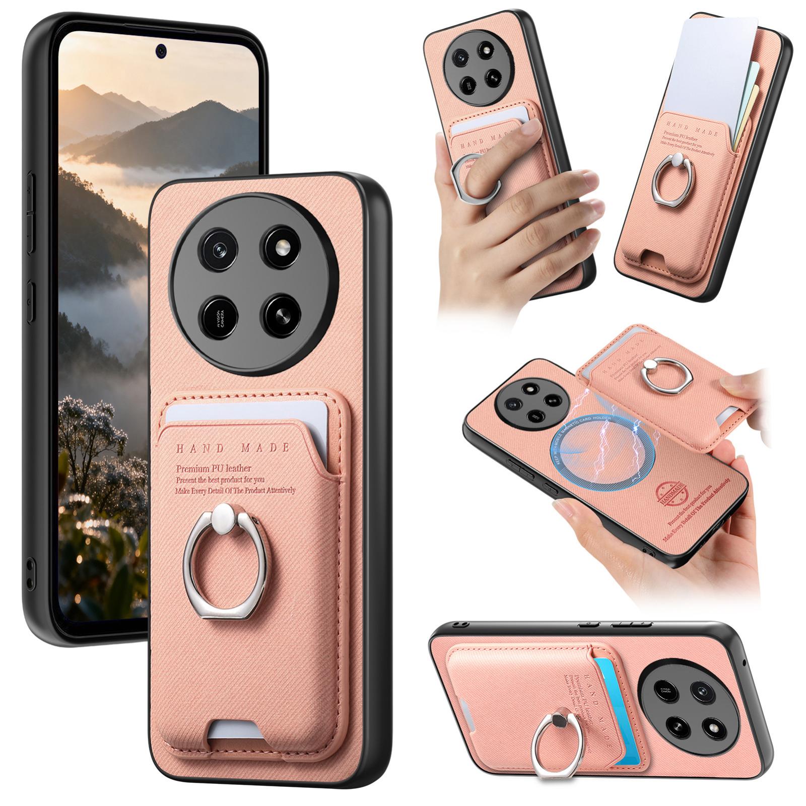 For Honor X80 Pro Max 5G Twill Fabric Card Bag Ring Magnetic Back Phone Case(Pink) - Shopkiz.com