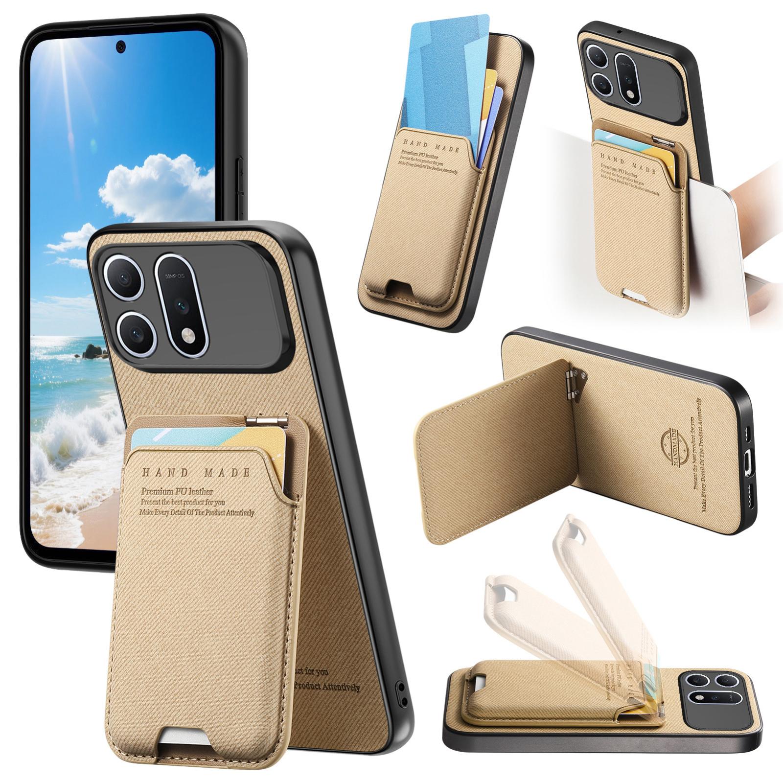 For Honor Win Turbo 5G Twill Fabric Ultra-thin Hinge Card Bag Holder Back Phone Case(Khaki) - Shopkiz.com