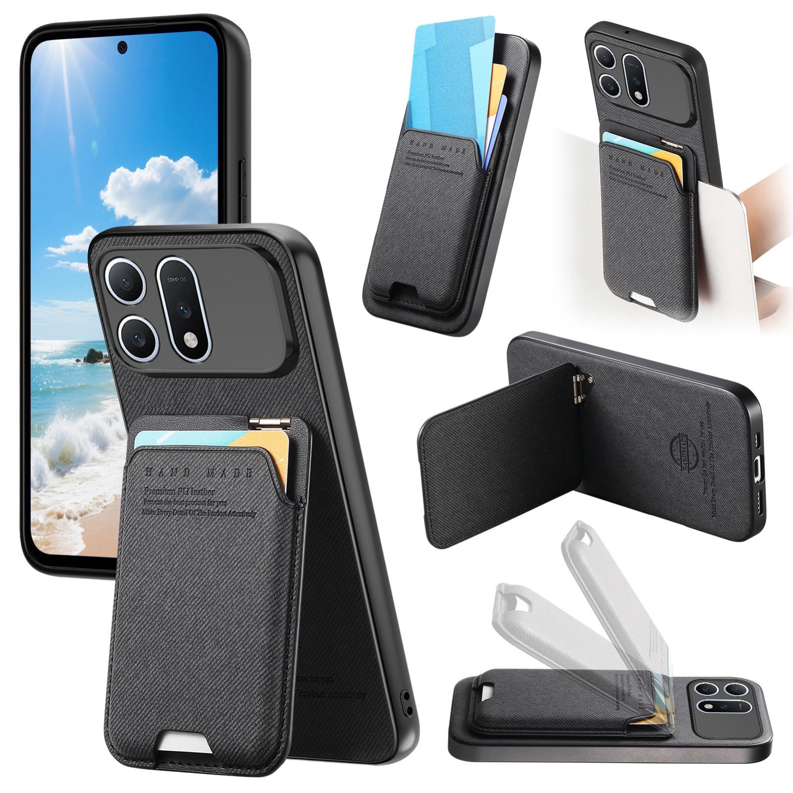 For Honor Win Turbo 5G Twill Fabric Ultra-thin Hinge Card Bag Holder Back Phone Case(Black) - Shopkiz.com