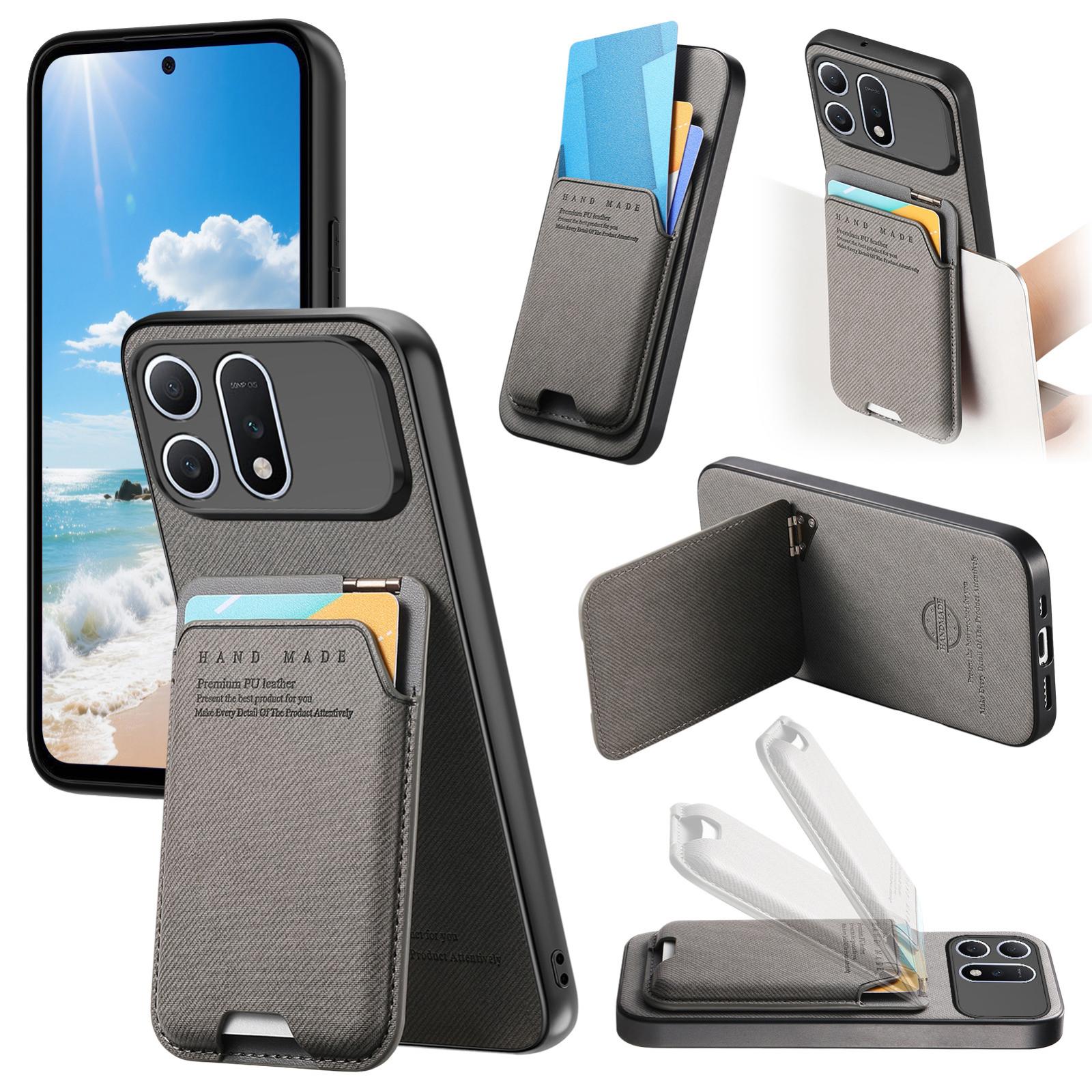For Honor Win Turbo 5G Twill Fabric Ultra-thin Hinge Card Bag Holder Back Phone Case(Gray) - Shopkiz.com