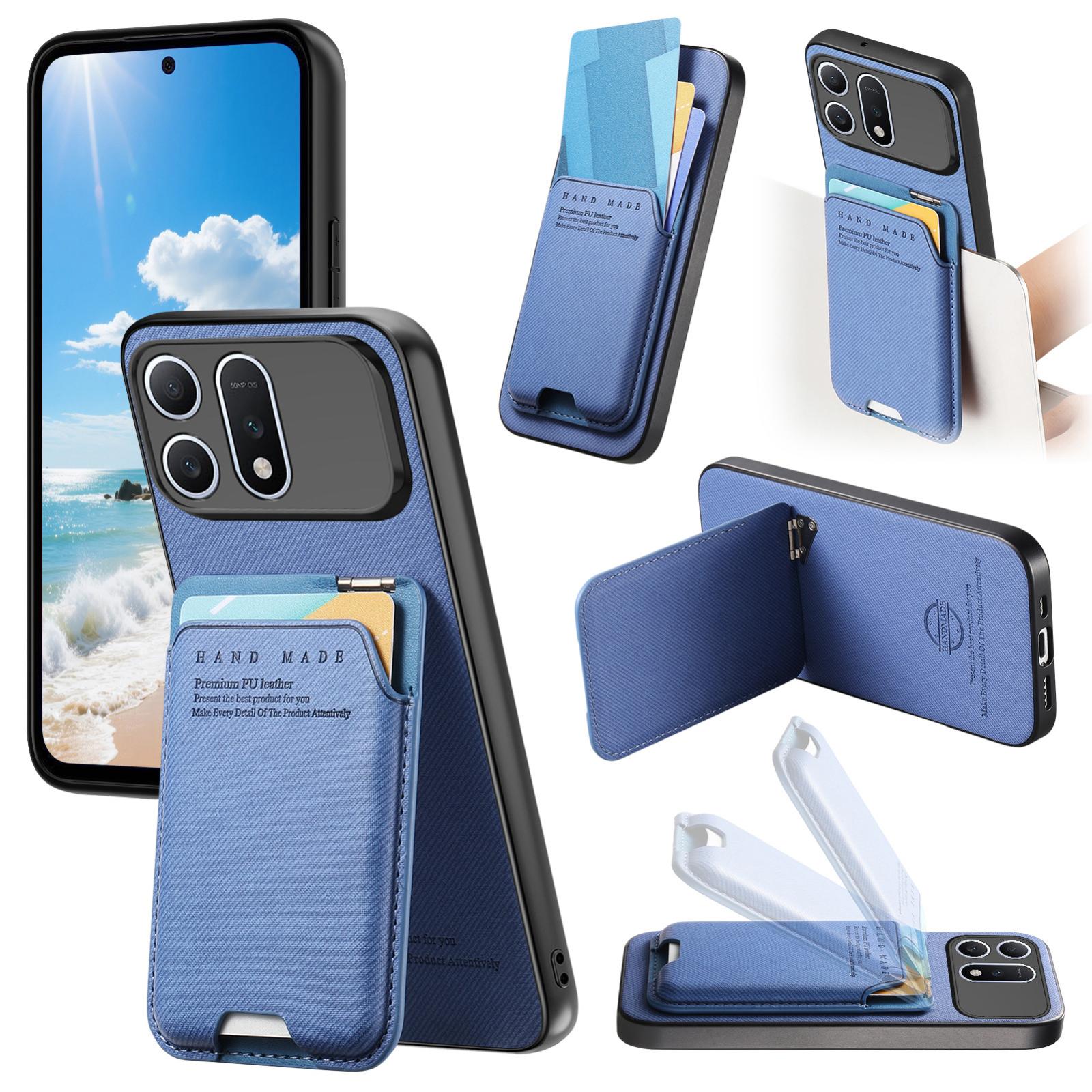 For Honor Win Turbo 5G Twill Fabric Ultra-thin Hinge Card Bag Holder Back Phone Case(Blue) - Shopkiz.com