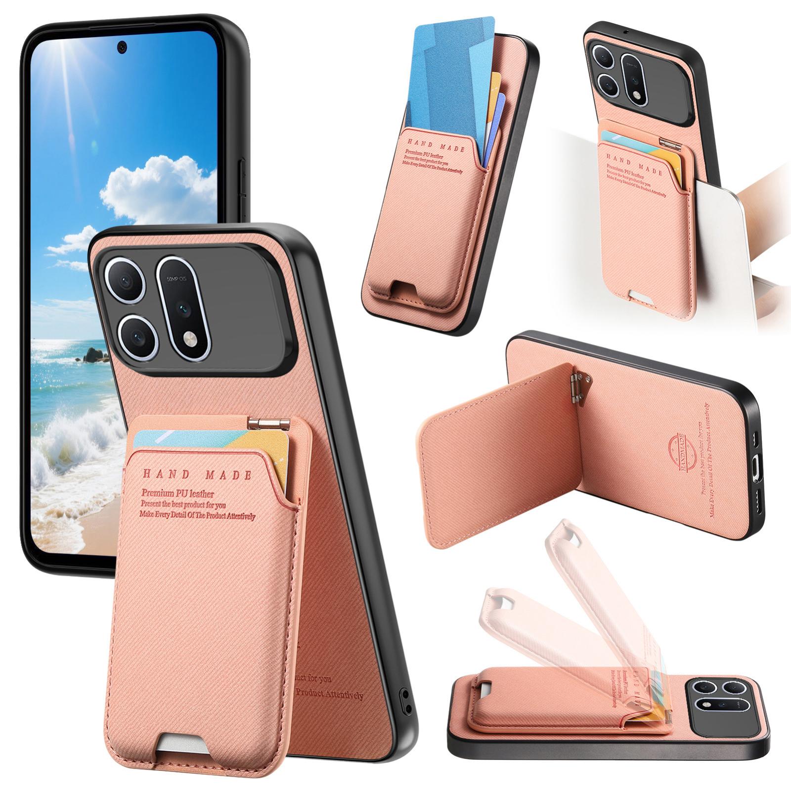 For Honor Win Turbo 5G Twill Fabric Ultra-thin Hinge Card Bag Holder Back Phone Case(Pink) - Shopkiz.com