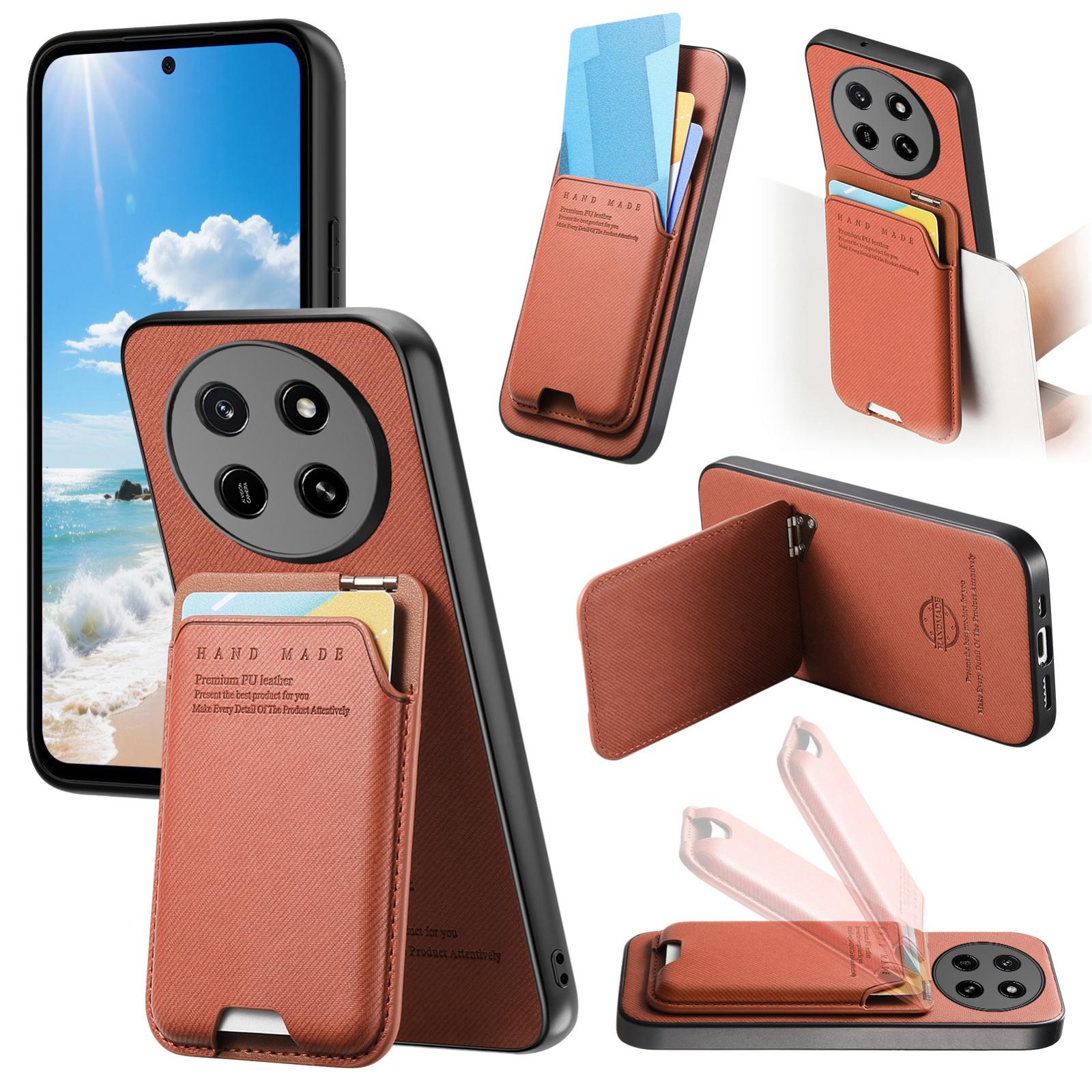 For Honor X80 Pro Max 5G Twill Fabric Ultra-thin Hinge Card Bag Holder Back Phone Case(Brown) - Shopkiz.com