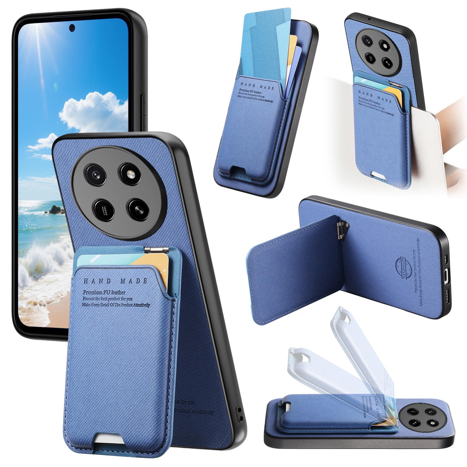For Honor X80 Pro Max 5G Twill Fabric Ultra-thin Hinge Card Bag Holder Back Phone Case(Blue) - Shopkiz.com