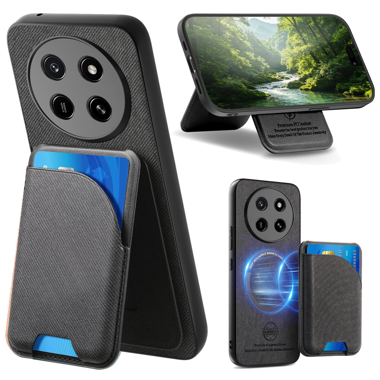 For Honor X80 Pro Max 5G Twill Fabric Leather-Skin Card Bag Magnetic Back Phone Case(Black) - Shopkiz.com