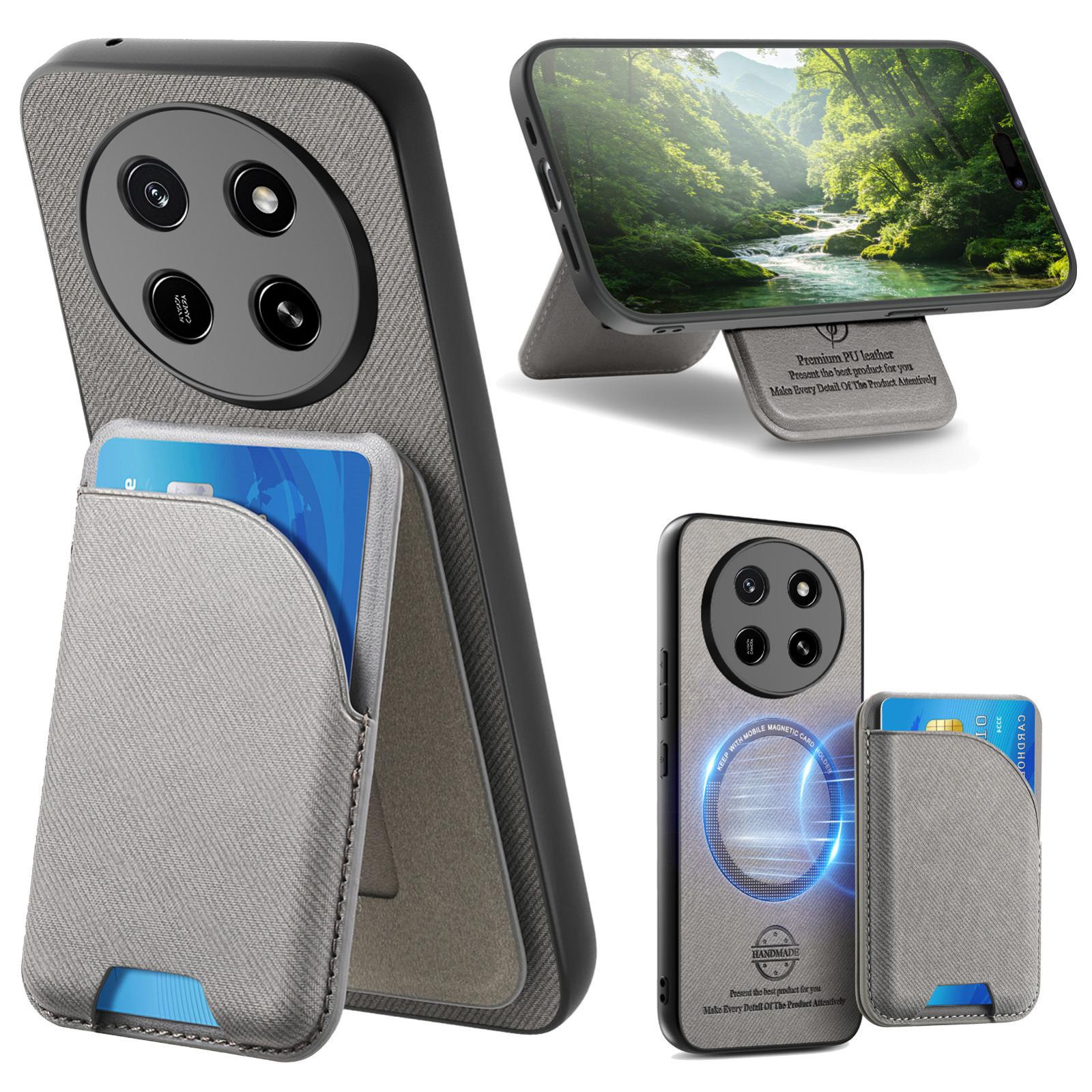 For Honor X80 Pro Max 5G Twill Fabric Leather-Skin Card Bag Magnetic Back Phone Case(Gray) - Shopkiz.com