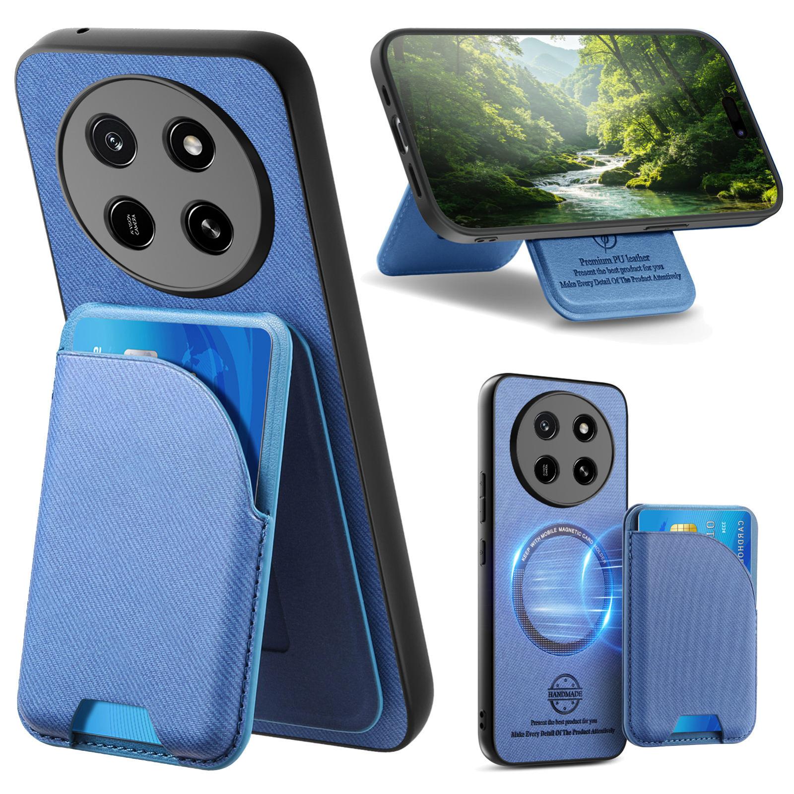 For Honor X80 Pro Max 5G Twill Fabric Leather-Skin Card Bag Magnetic Back Phone Case(Blue) - Shopkiz.com