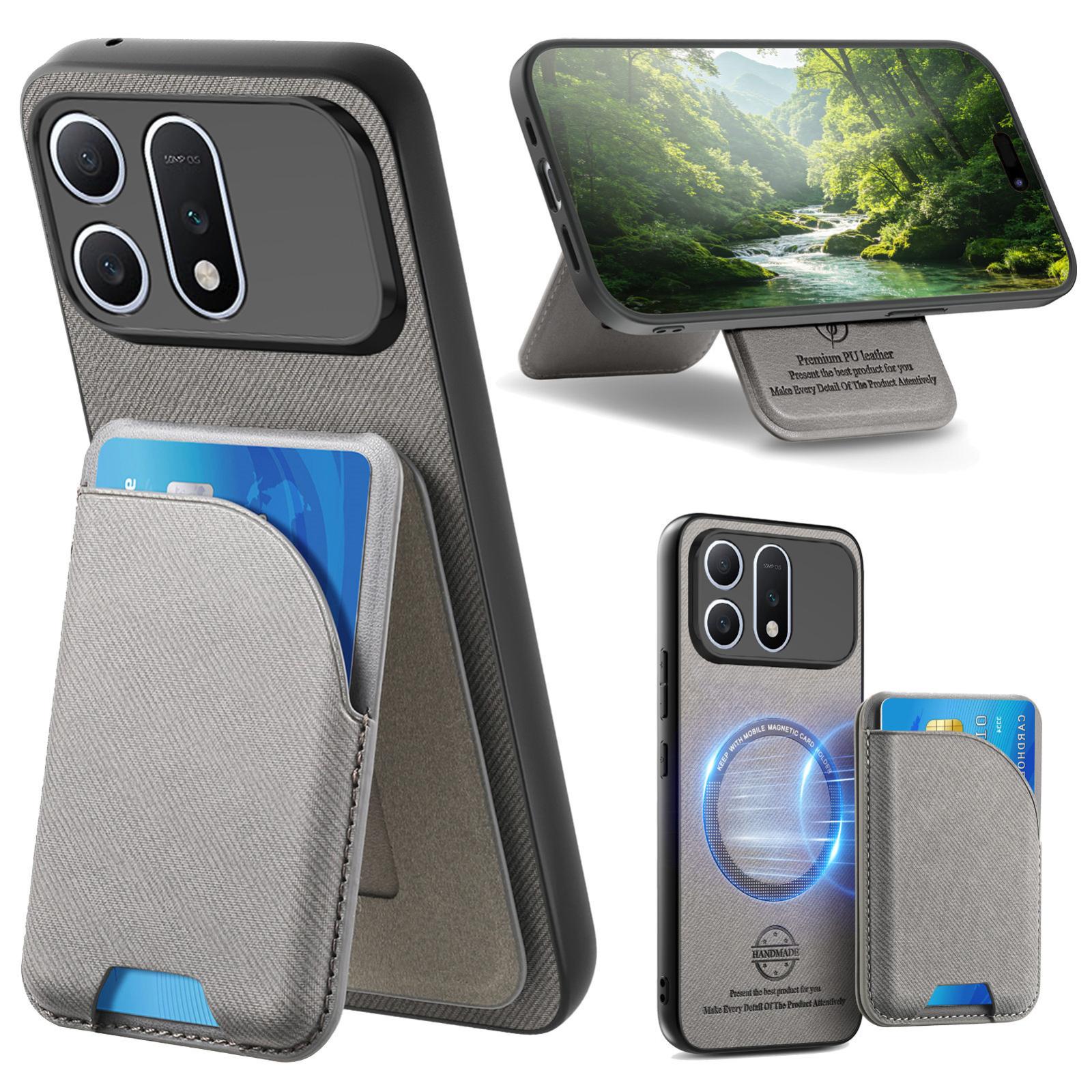 For Honor Win Turbo 5G Twill Fabric Leather-Skin Card Bag Magnetic Back Phone Case(Gray) - Shopkiz.com