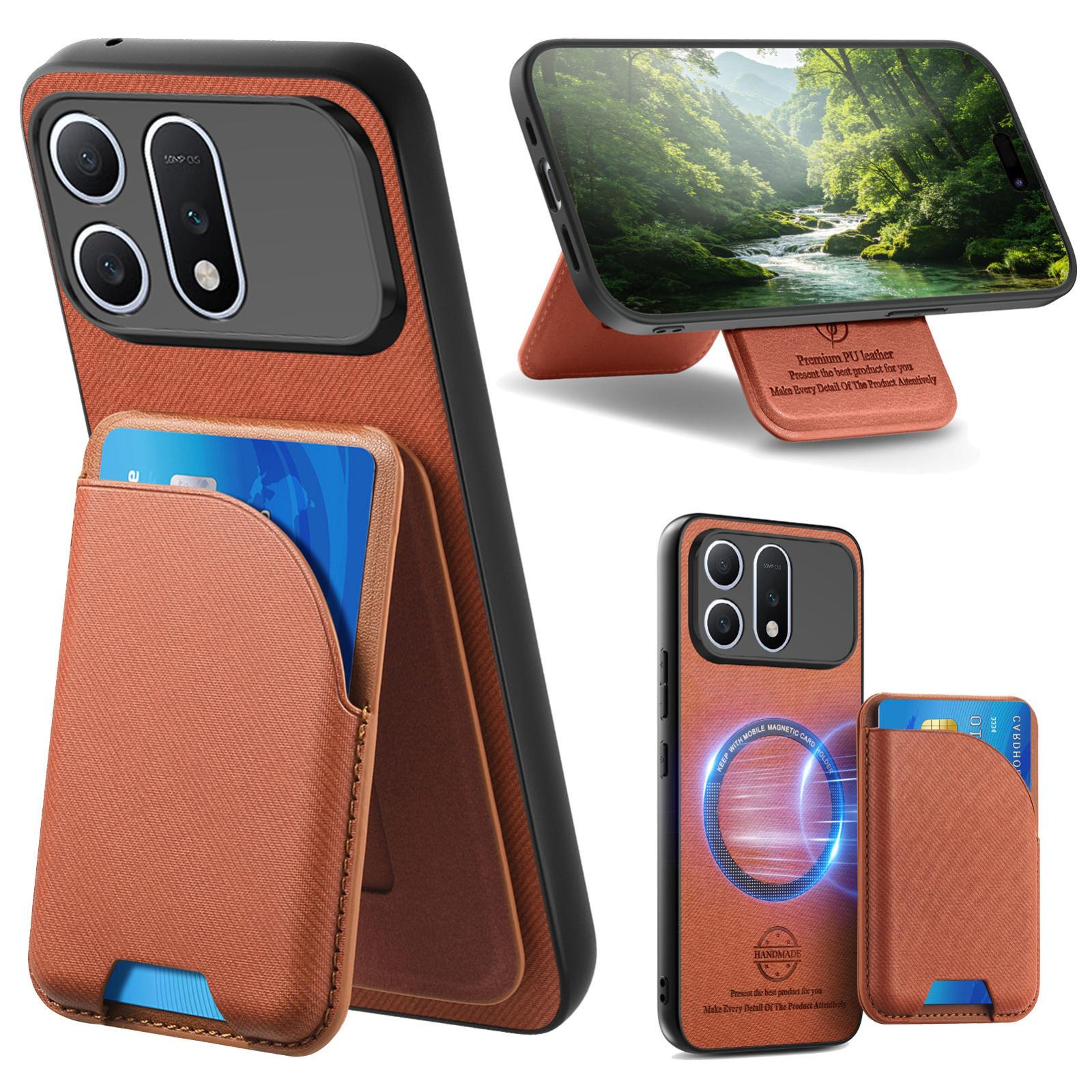 For Honor Win Turbo 5G Twill Fabric Leather-Skin Card Bag Magnetic Back Phone Case(Brown) - Shopkiz.com
