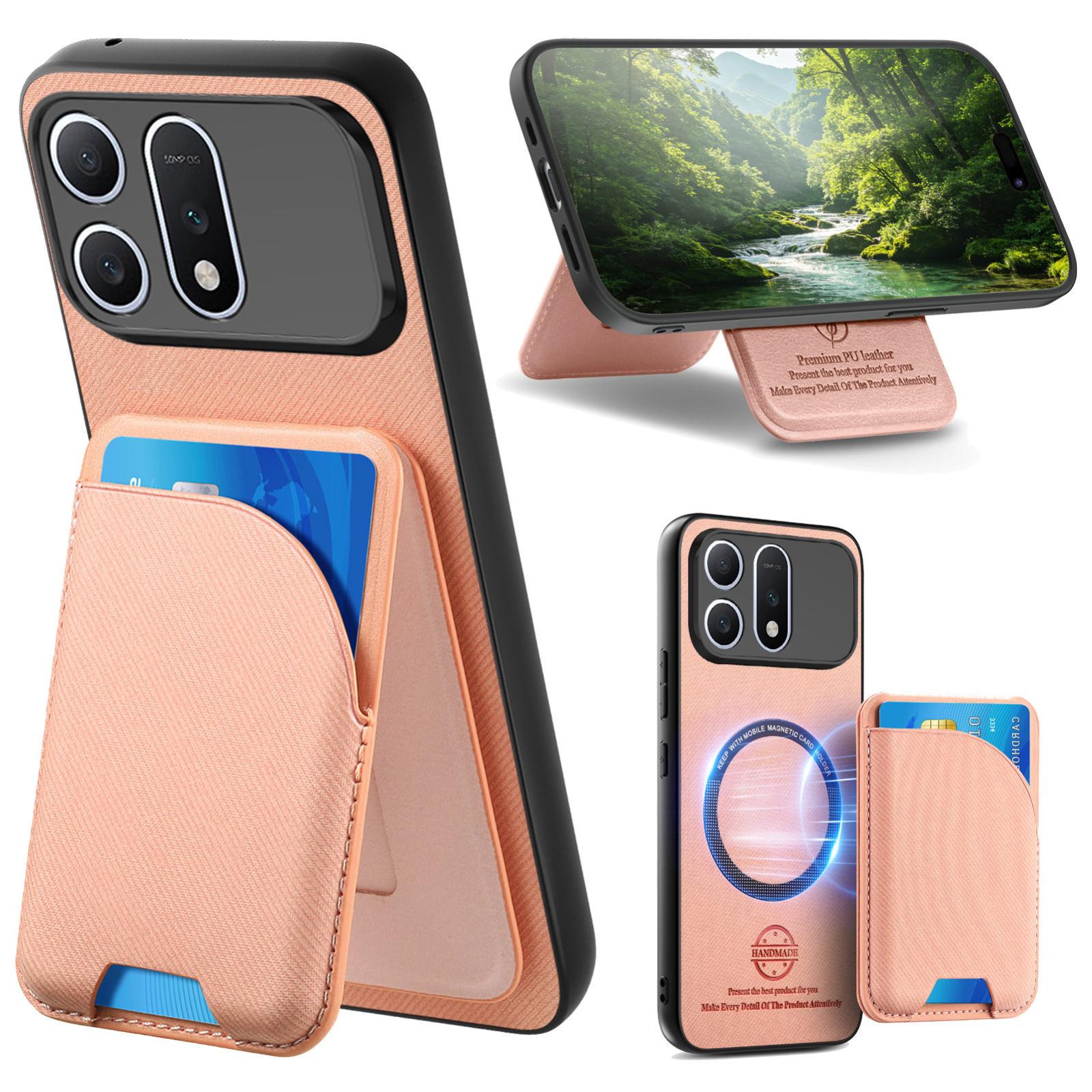 For Honor Win Turbo 5G Twill Fabric Leather-Skin Card Bag Magnetic Back Phone Case(Pink) - Shopkiz.com