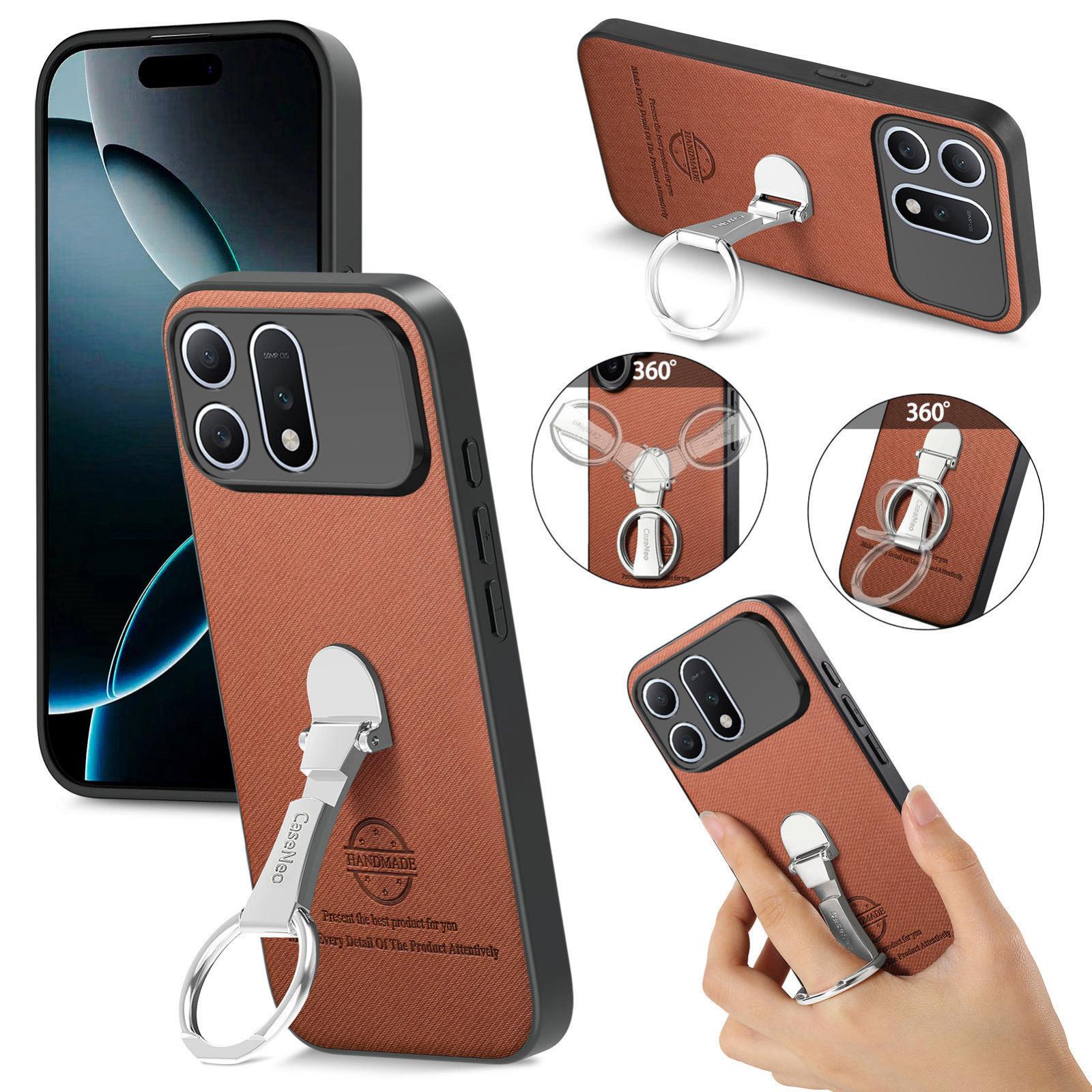 For Honor Win Turbo 5G Twill Fabric Leather-Skin Fold Ring Holder Back Phone Case(Brown) - Shopkiz.com