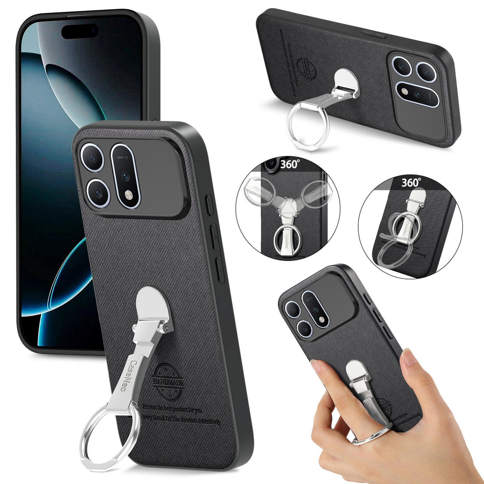 For Honor Win Turbo 5G Twill Fabric Leather-Skin Fold Ring Holder Back Phone Case(Black) - Shopkiz.com