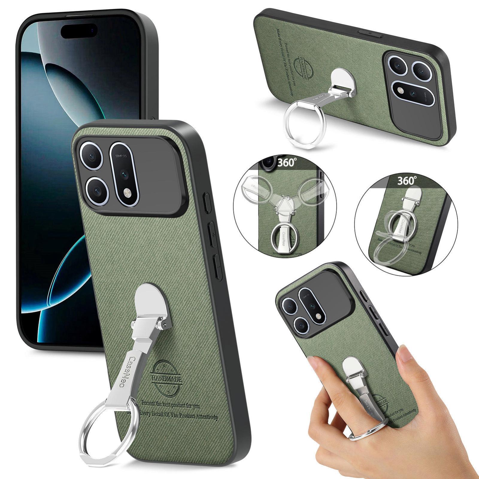 For Honor Win Turbo 5G Twill Fabric Leather-Skin Fold Ring Holder Back Phone Case(Green) - Shopkiz.com