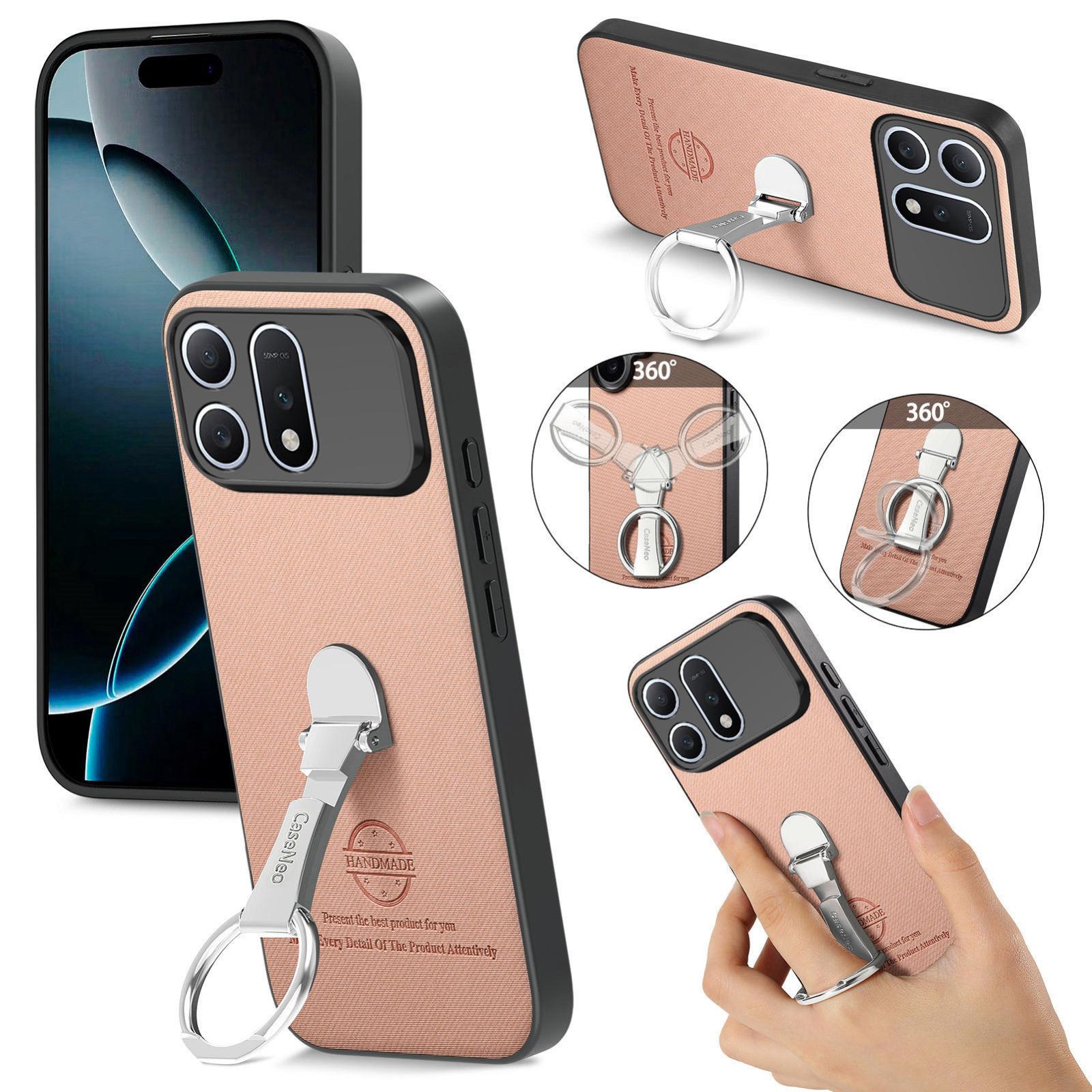 For Honor Win Turbo 5G Twill Fabric Leather-Skin Fold Ring Holder Back Phone Case(Pink) - Shopkiz.com