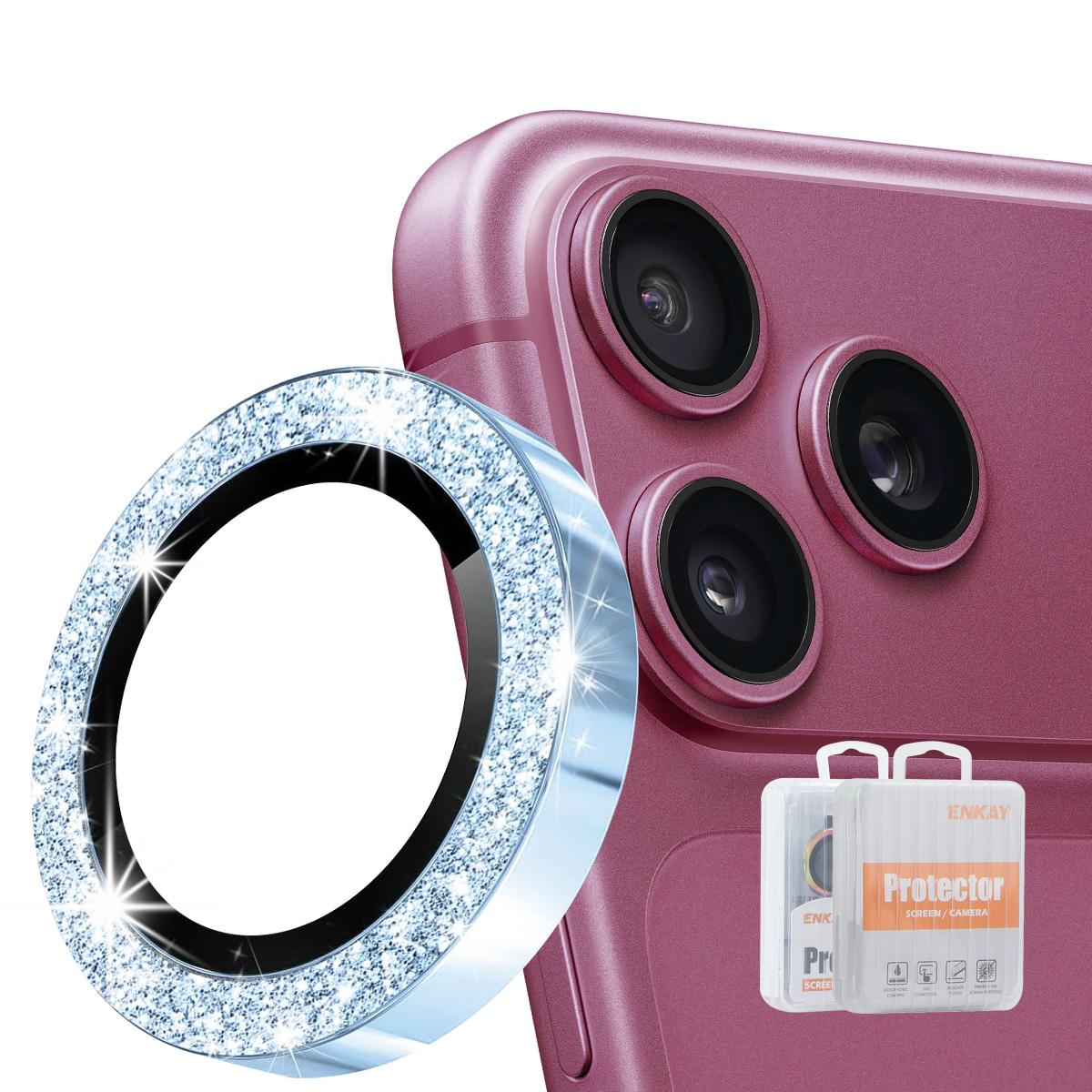 For iPhone 18 Pro / 18 Pro Max ENKAY Hat-Prince Glitter Rear Camera Lens Aluminium Alloy Ring Tempered Glass Film(Blue) - Shopkiz.com