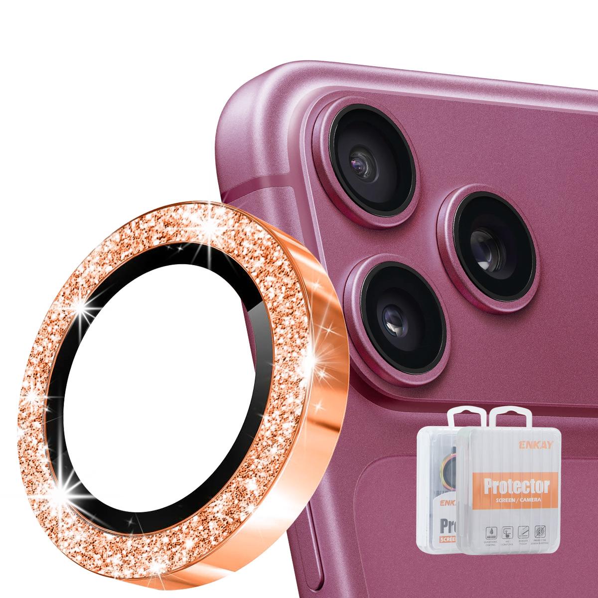 For iPhone 18 Pro / 18 Pro Max ENKAY Hat-Prince Glitter Rear Camera Lens Aluminium Alloy Ring Tempered Glass Film(Orange) - Shopkiz.com
