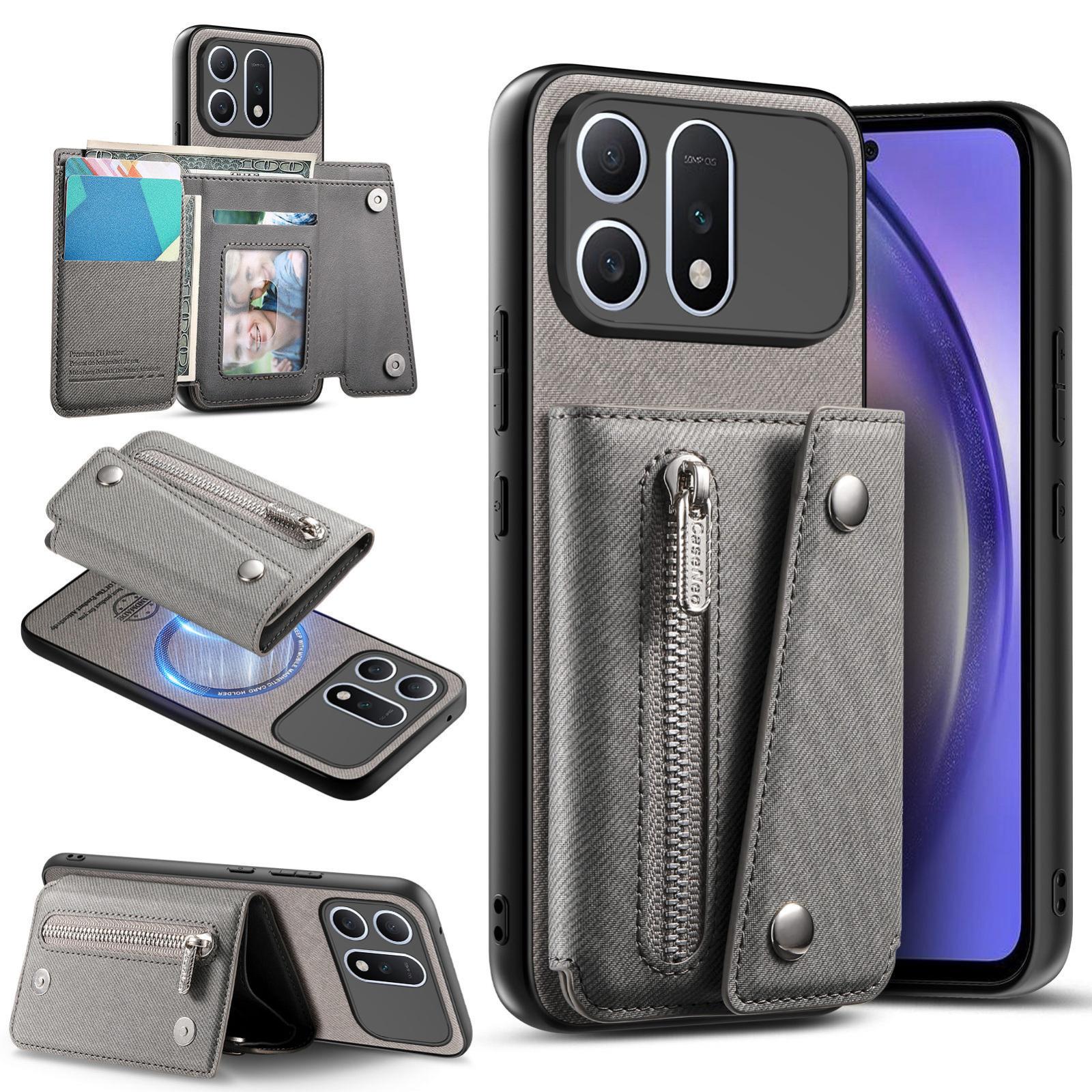 For Honor Win Turbo 5G Twill Fabric D Buckle Wallet Magnetic Card Bag Back Phone Case(Gray) - Shopkiz.com