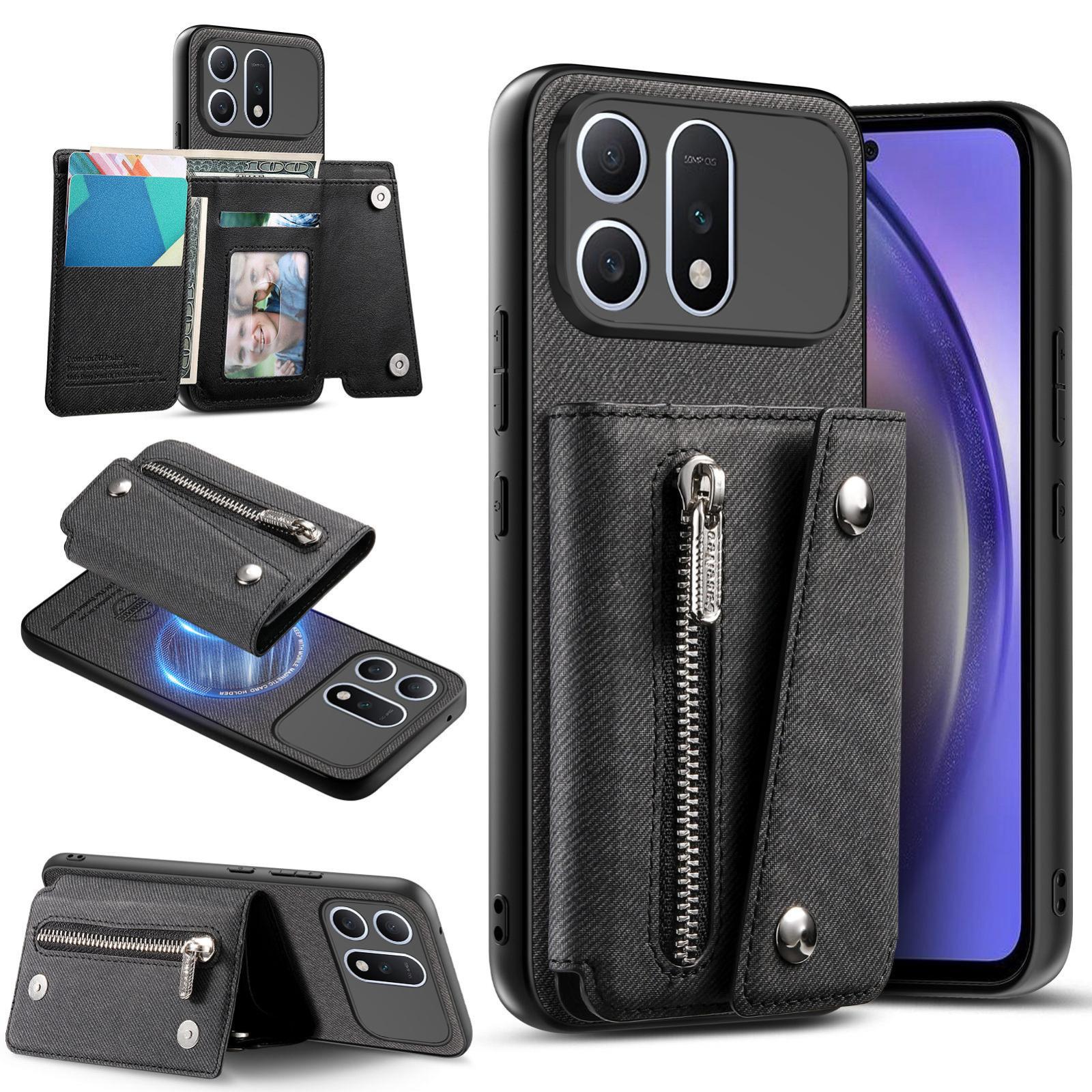 For Honor Win Turbo 5G Twill Fabric D Buckle Wallet Magnetic Card Bag Back Phone Case(Black) - Shopkiz.com