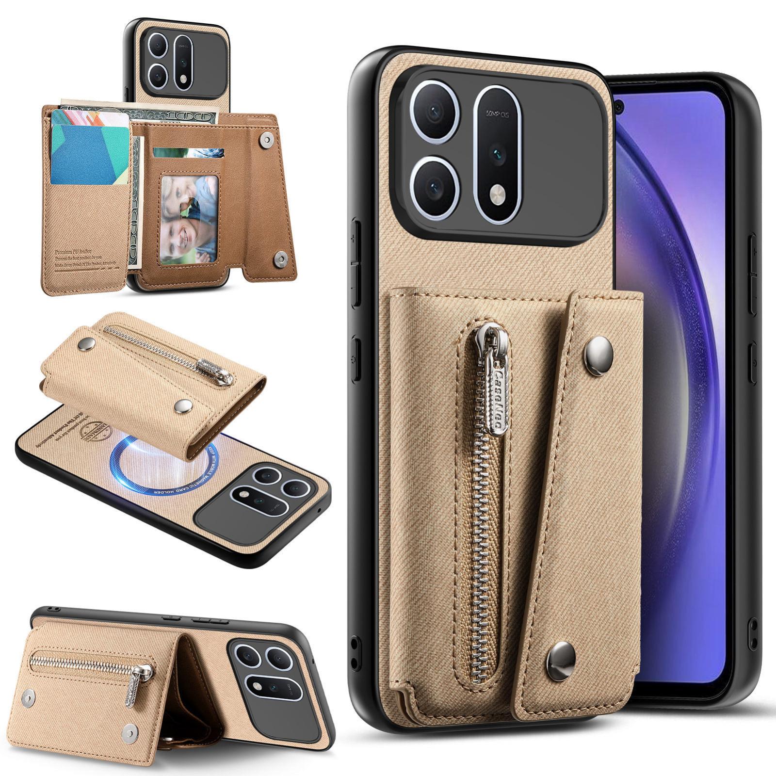 For Honor Win Turbo 5G Twill Fabric D Buckle Wallet Magnetic Card Bag Back Phone Case(Khaki) - Shopkiz.com