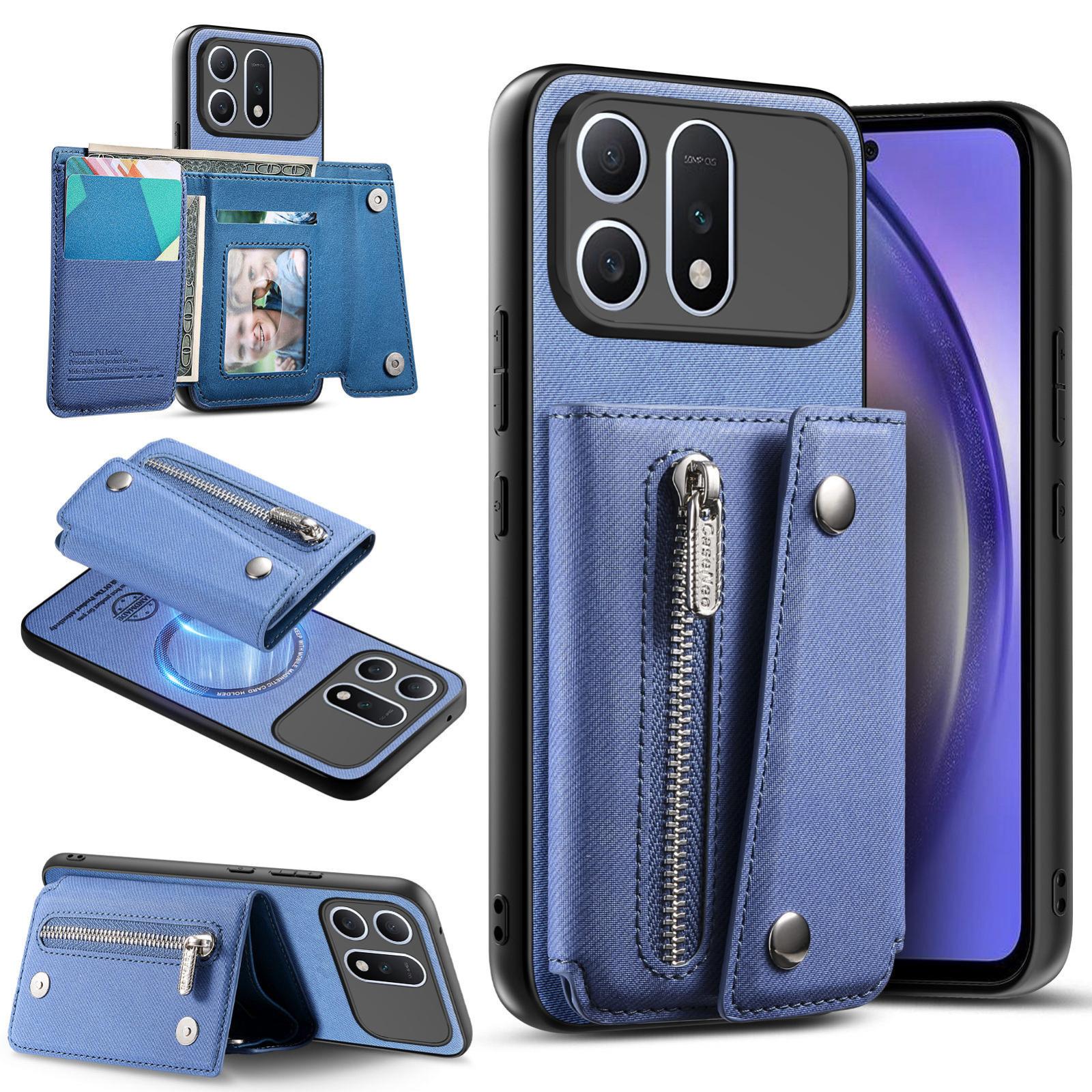 For Honor Win Turbo 5G Twill Fabric D Buckle Wallet Magnetic Card Bag Back Phone Case(Blue) - Shopkiz.com