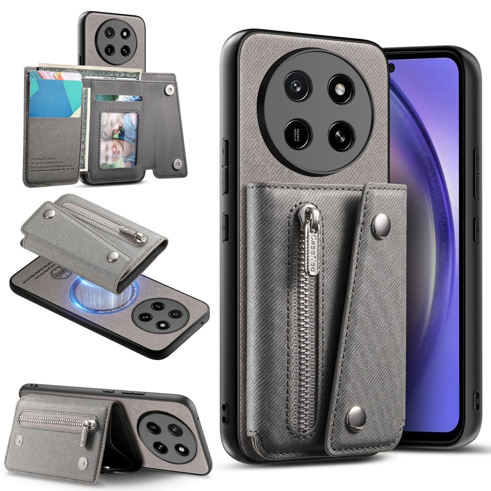 For Honor X80 Pro Max 5G Twill Fabric D Buckle Wallet Magnetic Card Bag Back Phone Case(Gray) - Shopkiz.com
