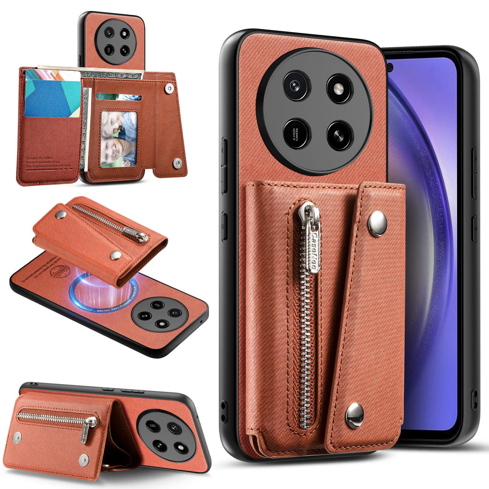 For Honor X80 Pro Max 5G Twill Fabric D Buckle Wallet Magnetic Card Bag Back Phone Case(Brown) - Shopkiz.com