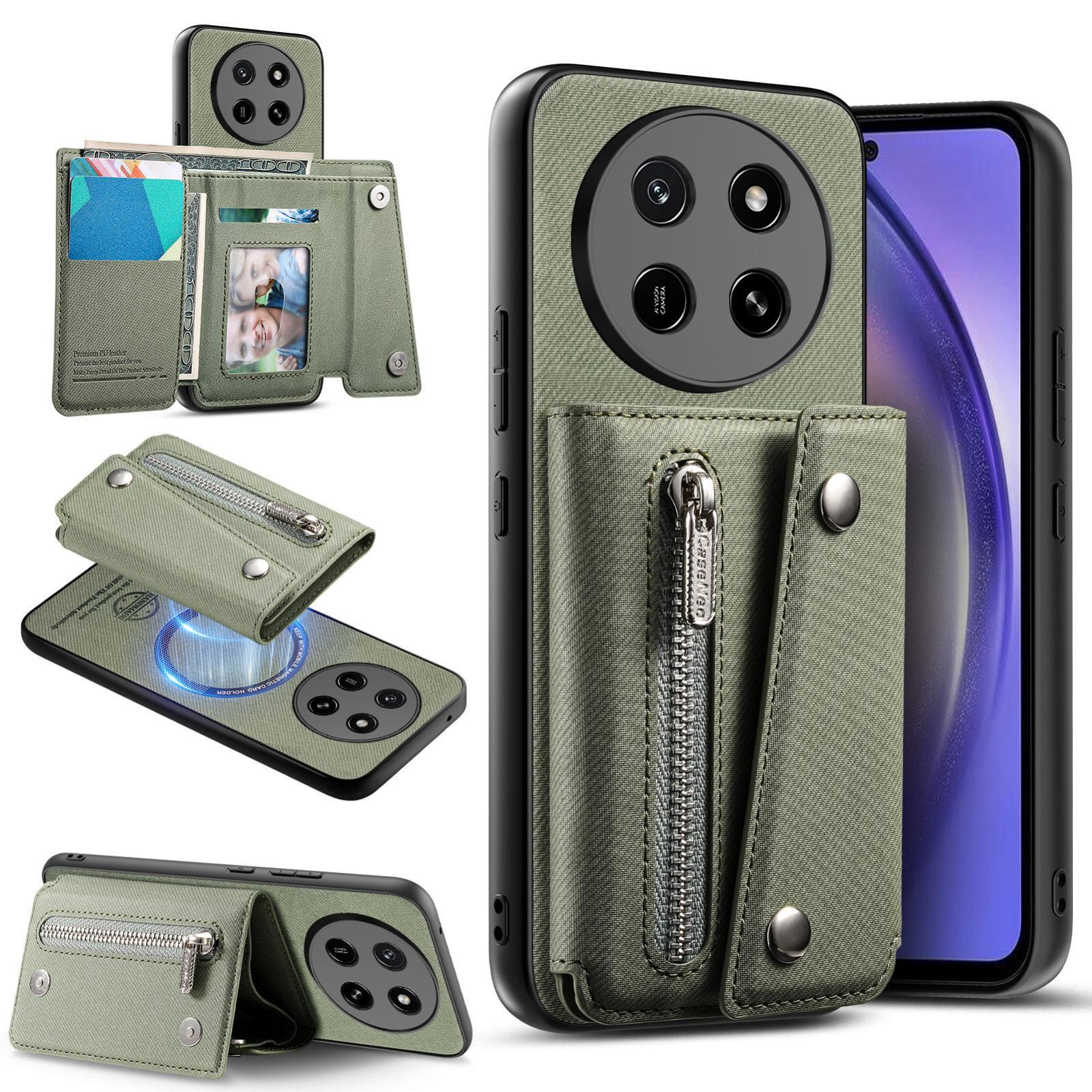 For Honor X80 Pro Max 5G Twill Fabric D Buckle Wallet Magnetic Card Bag Back Phone Case(Green) - Shopkiz.com