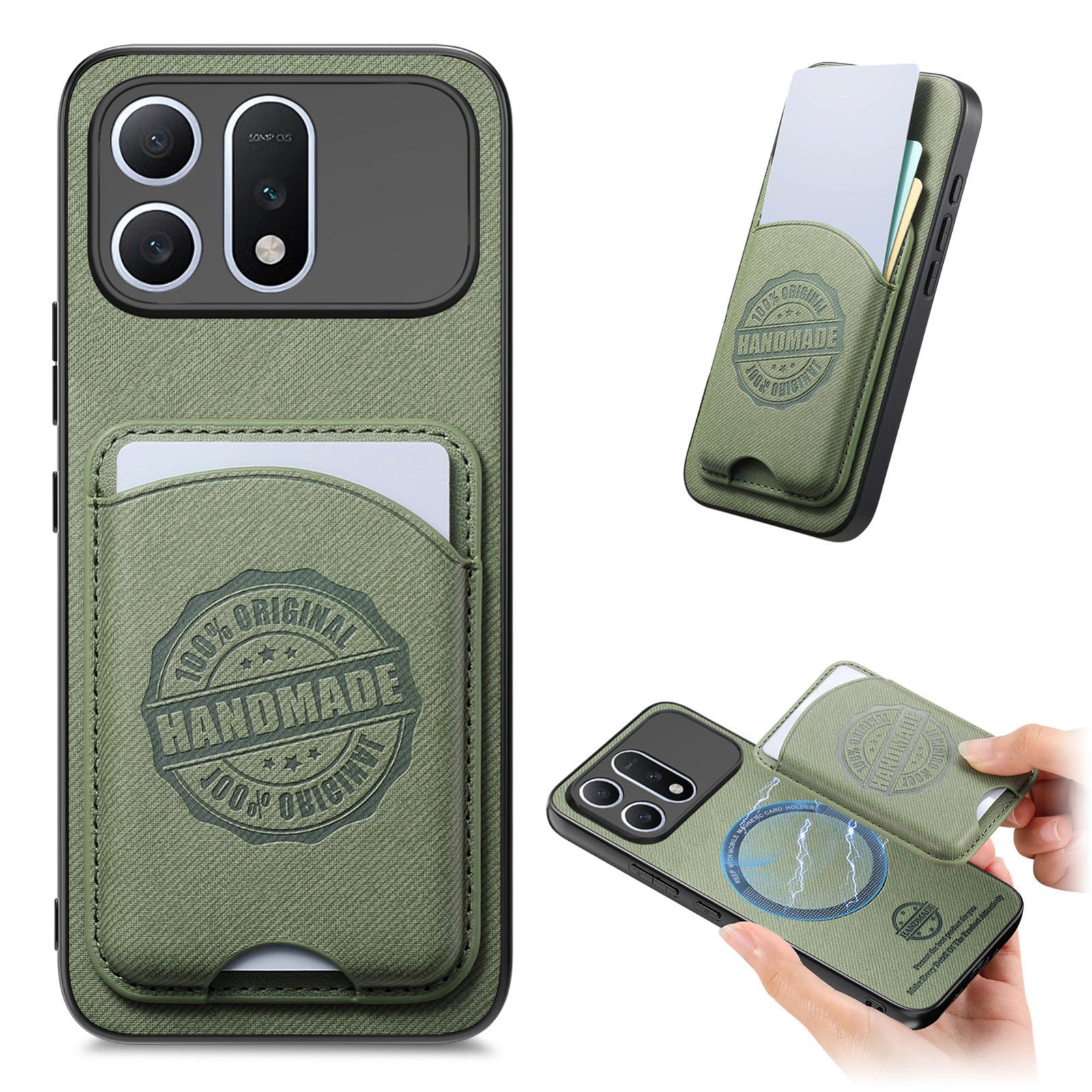 For Honor Win Turbo 5G Twill Fabric Leather-Skin Magnetic Card Bag Phone Case(Green) - Shopkiz.com